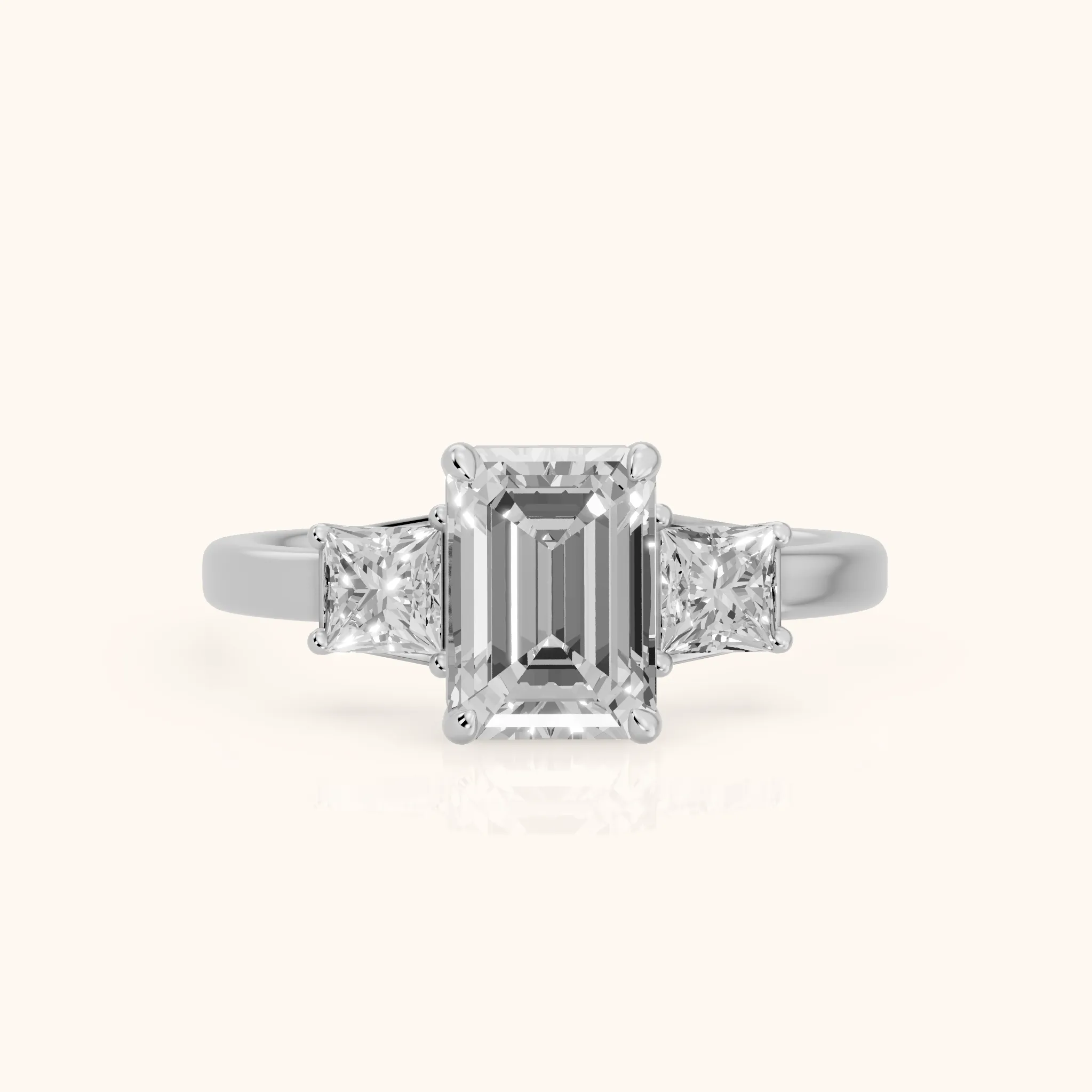 Selena Three-Stone Basket Emerald Diamond Ring in Silver — view 1