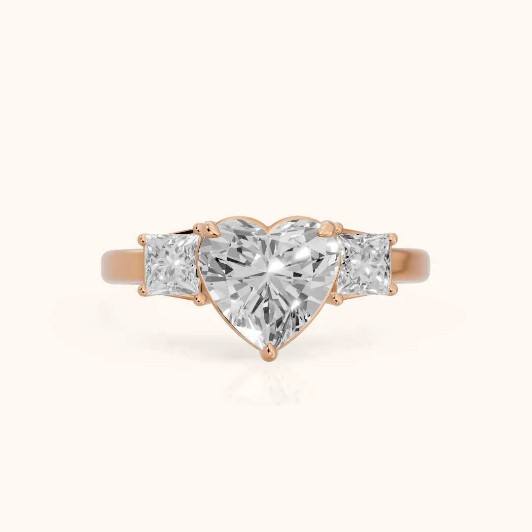 Selena Three-Stone Basket Heart Diamond Ring in Rose Gold — view 2