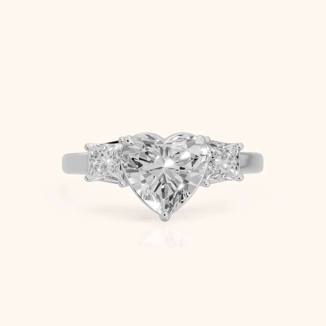 Selena Three-Stone Basket Heart Diamond Ring in Silver — view 2