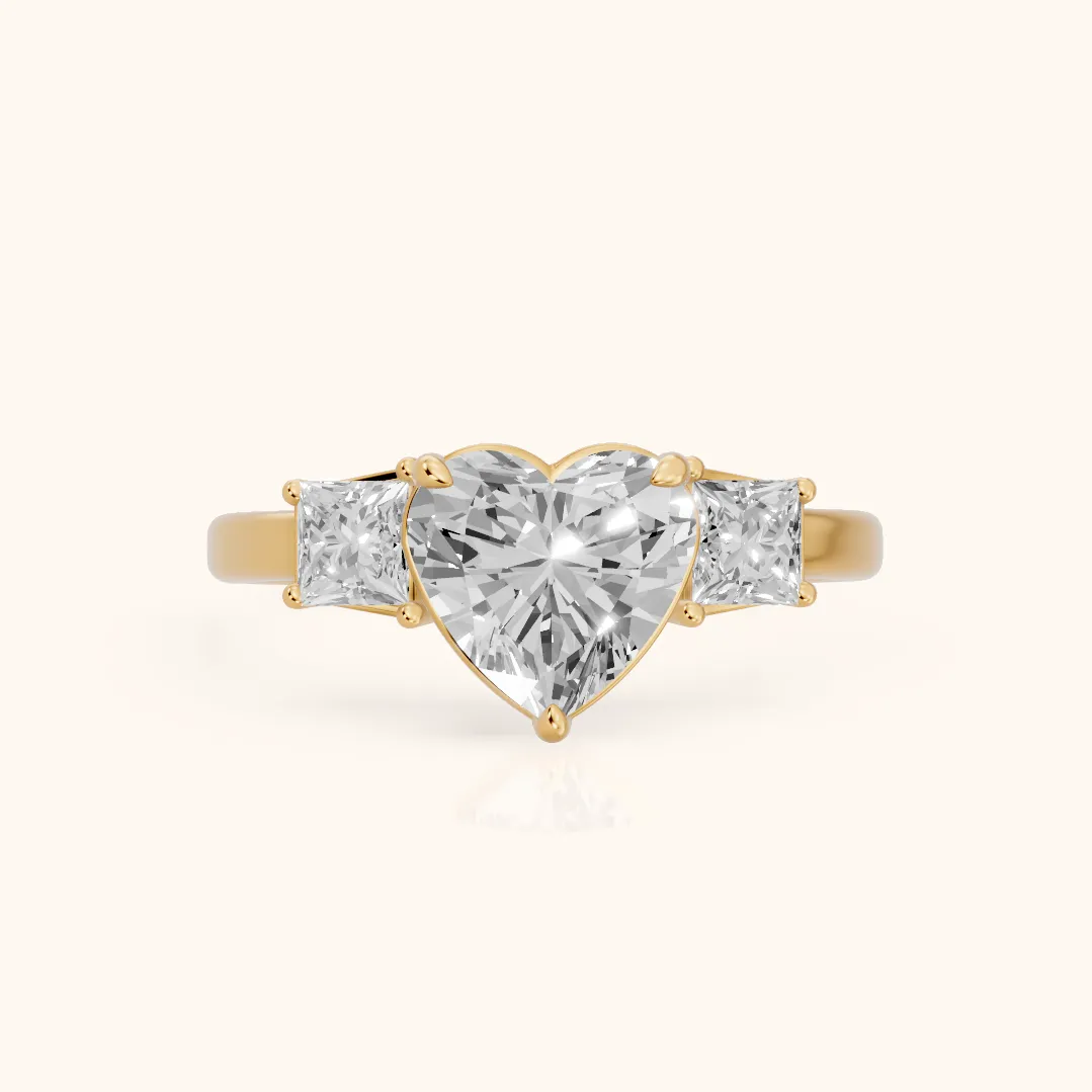 Selena Three-Stone Basket Heart Diamond Ring in Yellow Gold — view 2