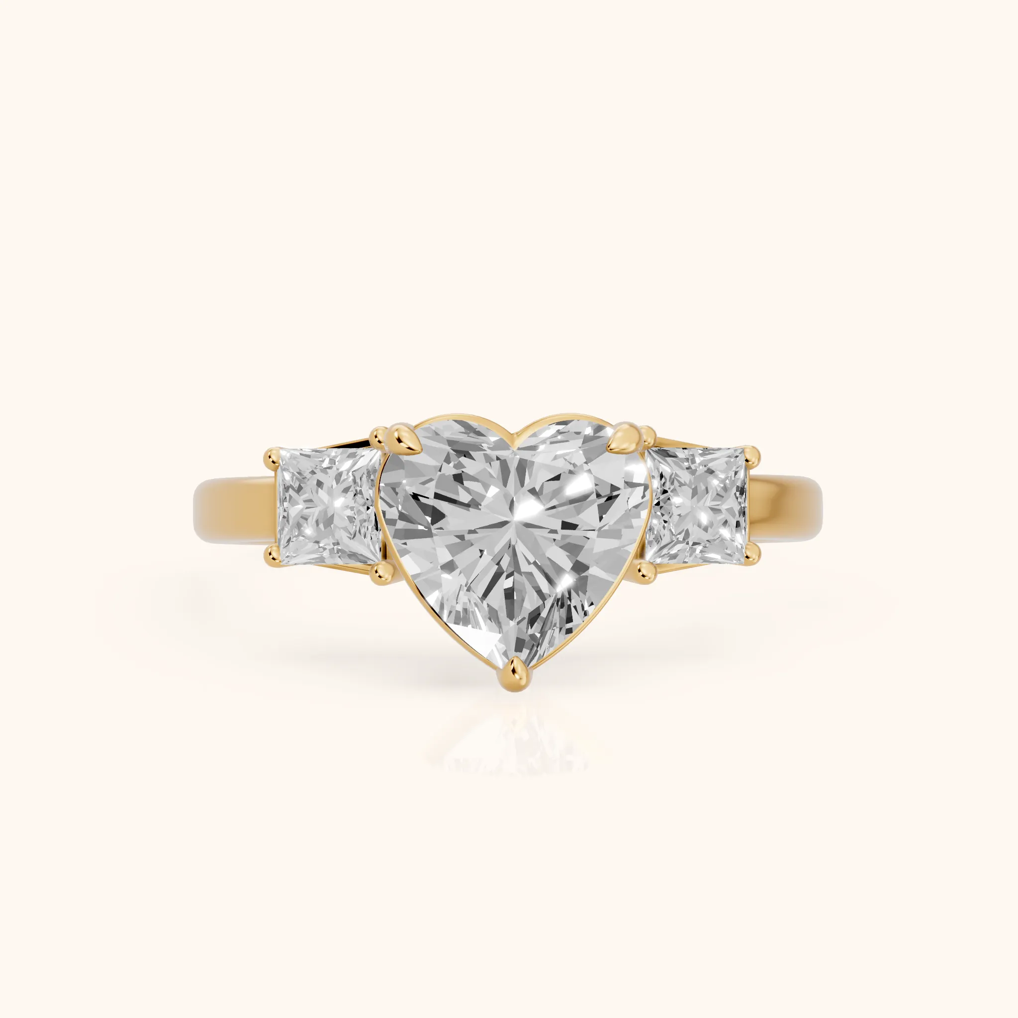 Selena Three-Stone Basket Heart Diamond Ring in Yellow Gold — view 1