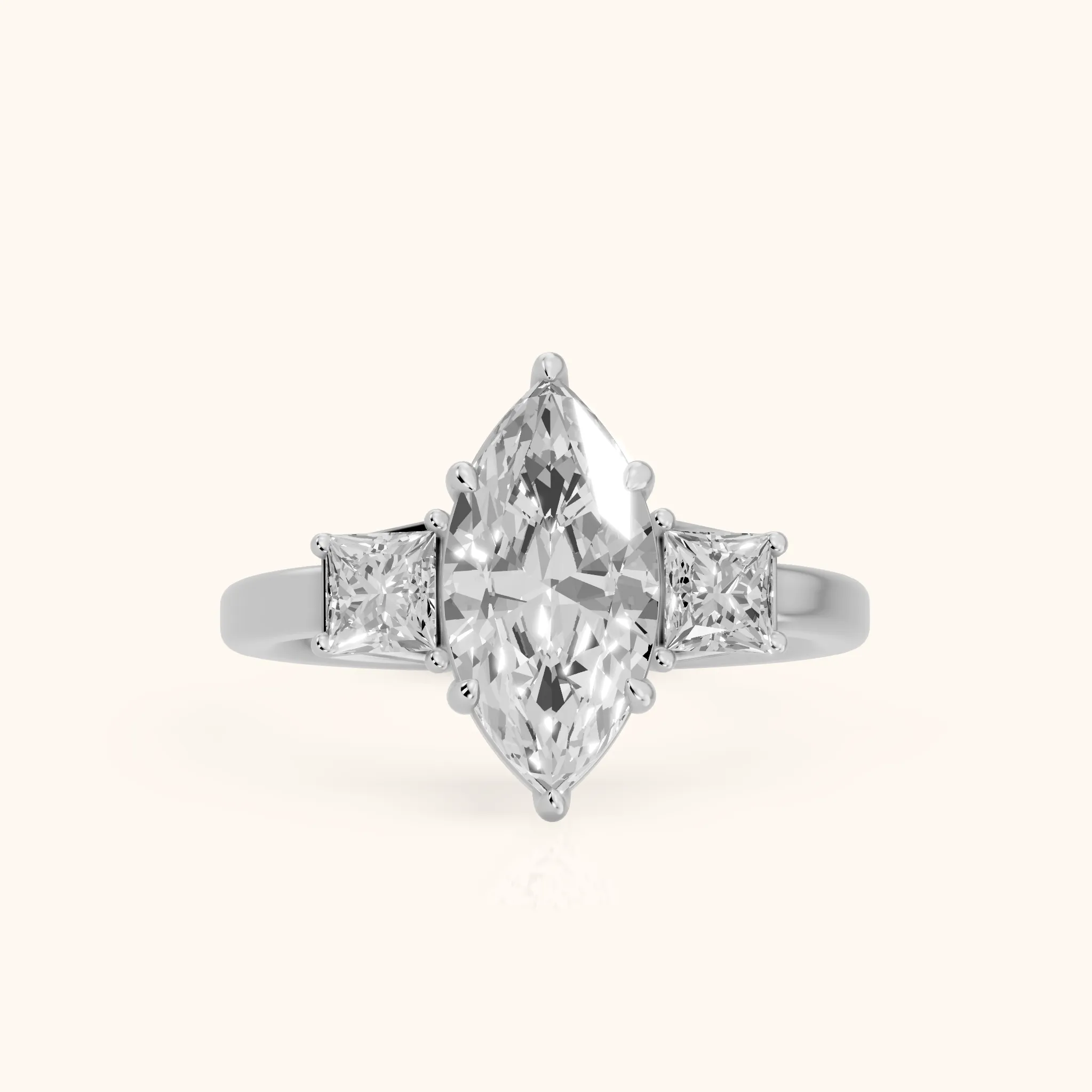 Selena Three-Stone Basket Marquise Diamond Ring in Silver — view 1