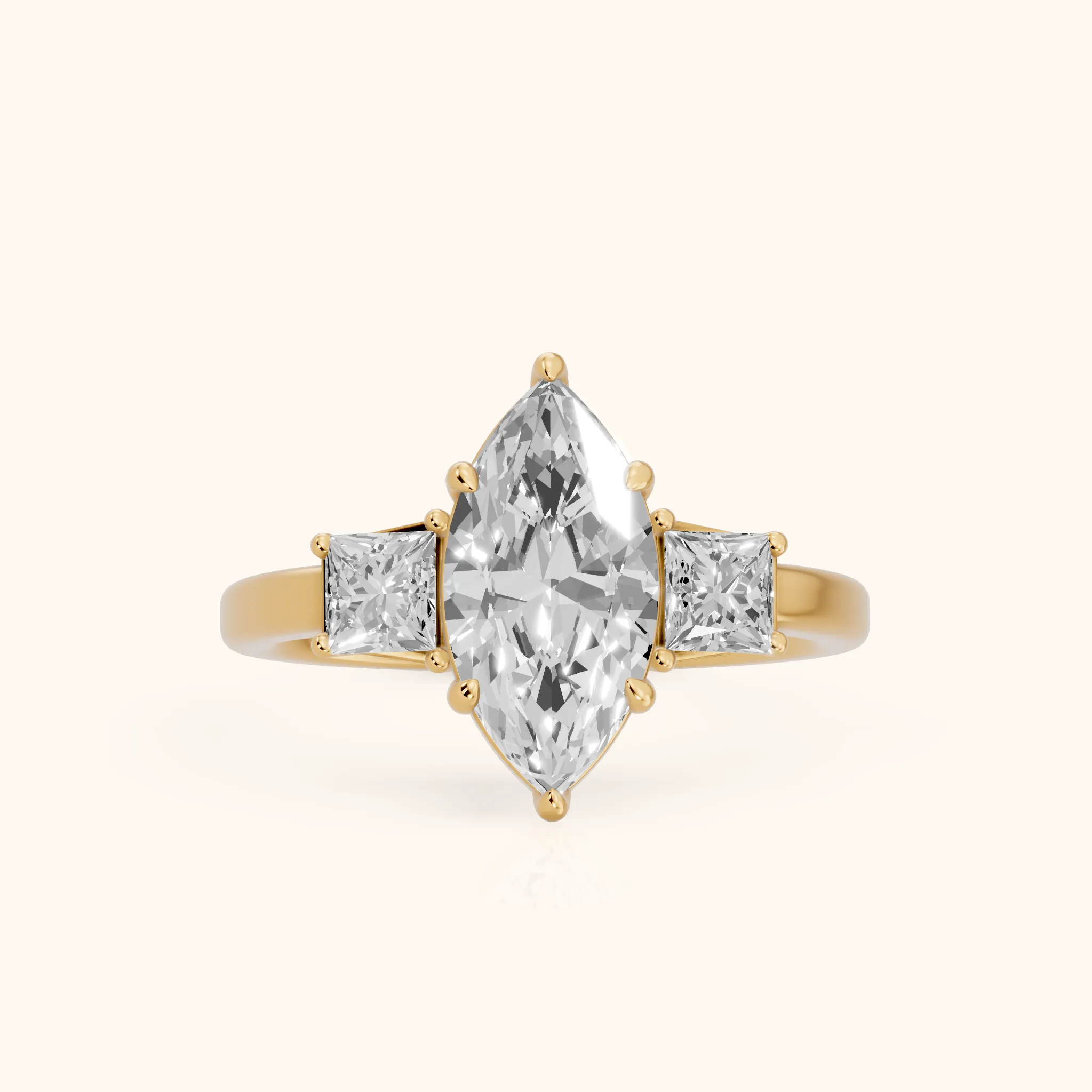 Selena Three-Stone Basket Marquise Diamond Ring in Yellow Gold — view 1