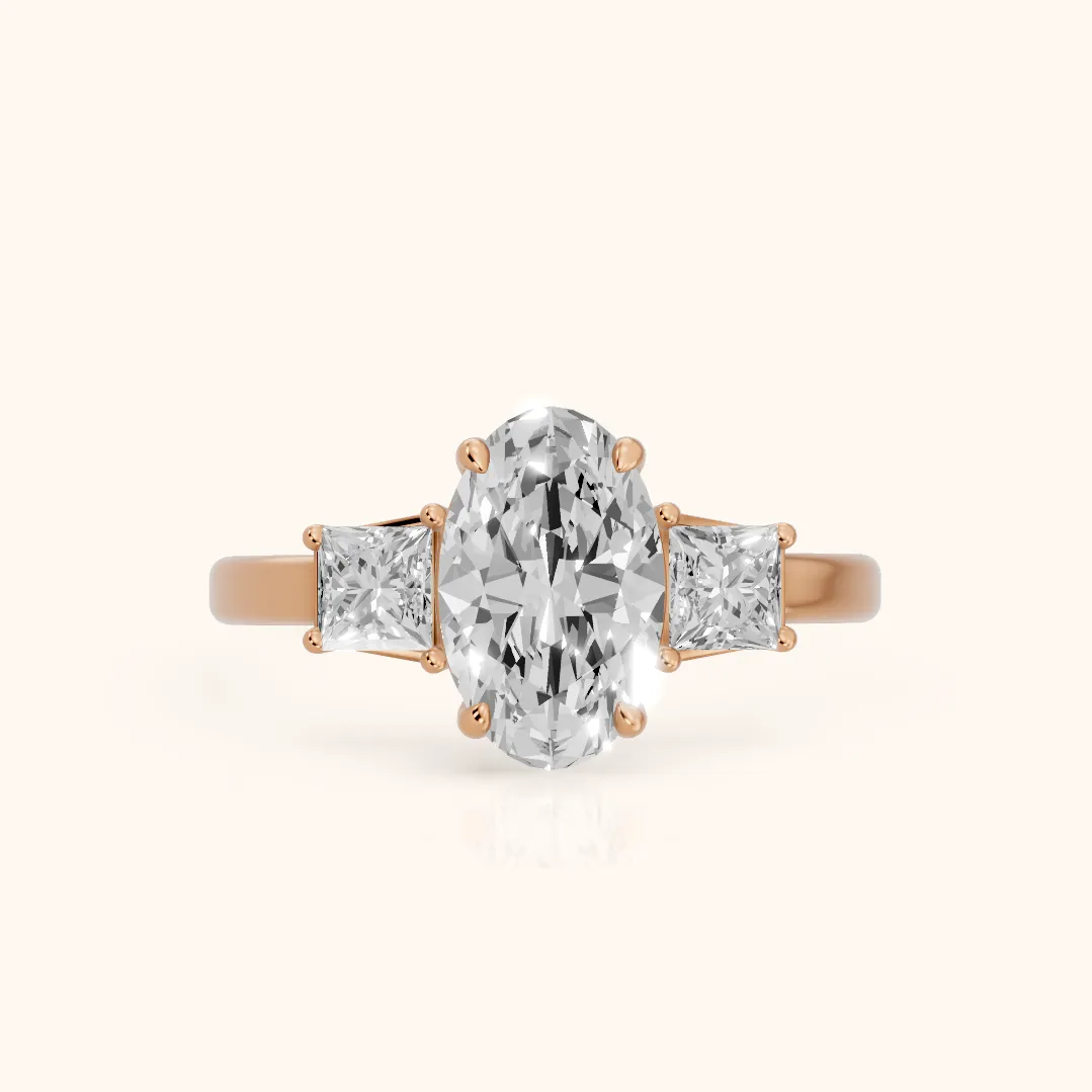 Selena Three-Stone Basket Oval Diamond Ring in Rose Gold — view 2