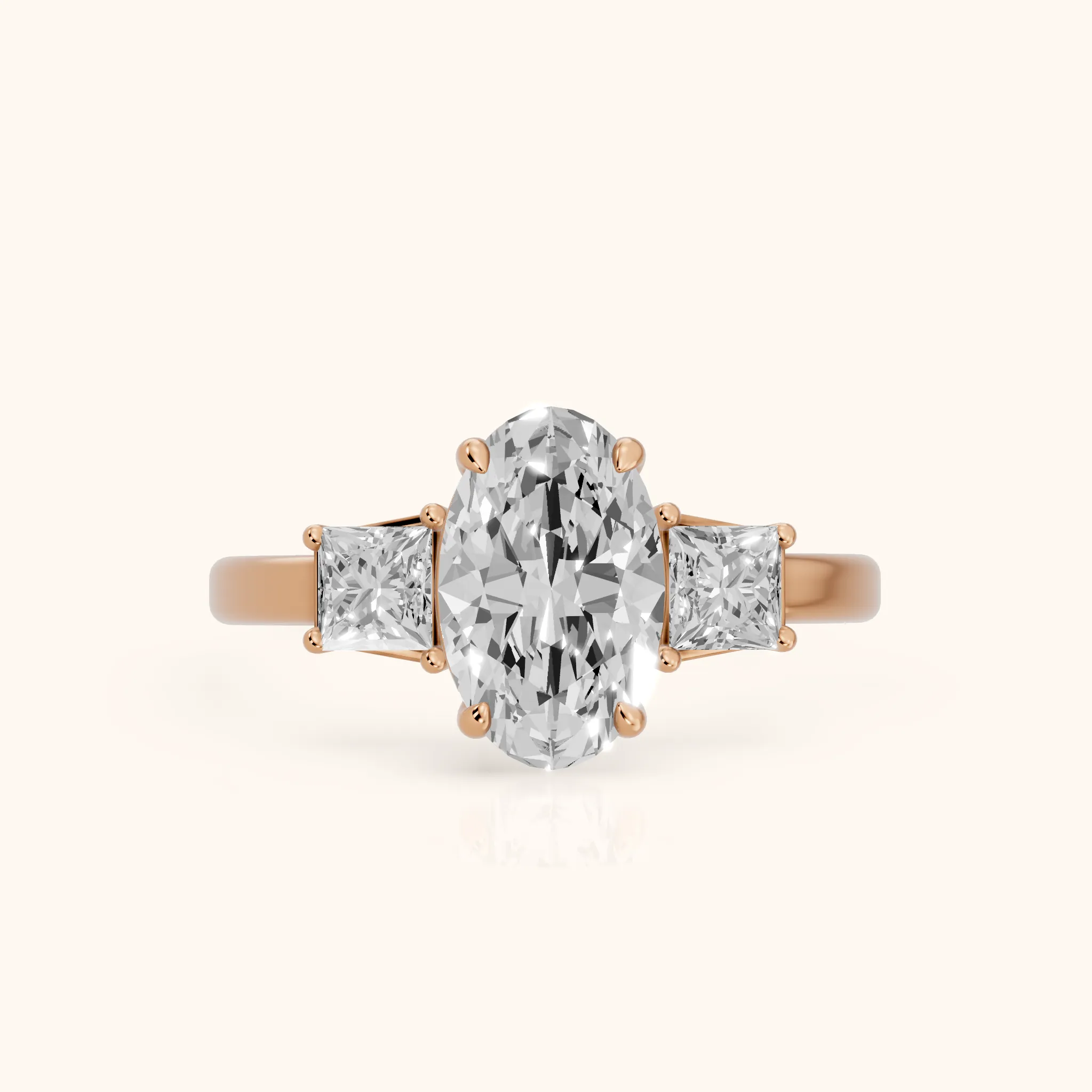 Selena Three-Stone Basket Oval Diamond Ring in Rose Gold — view 1