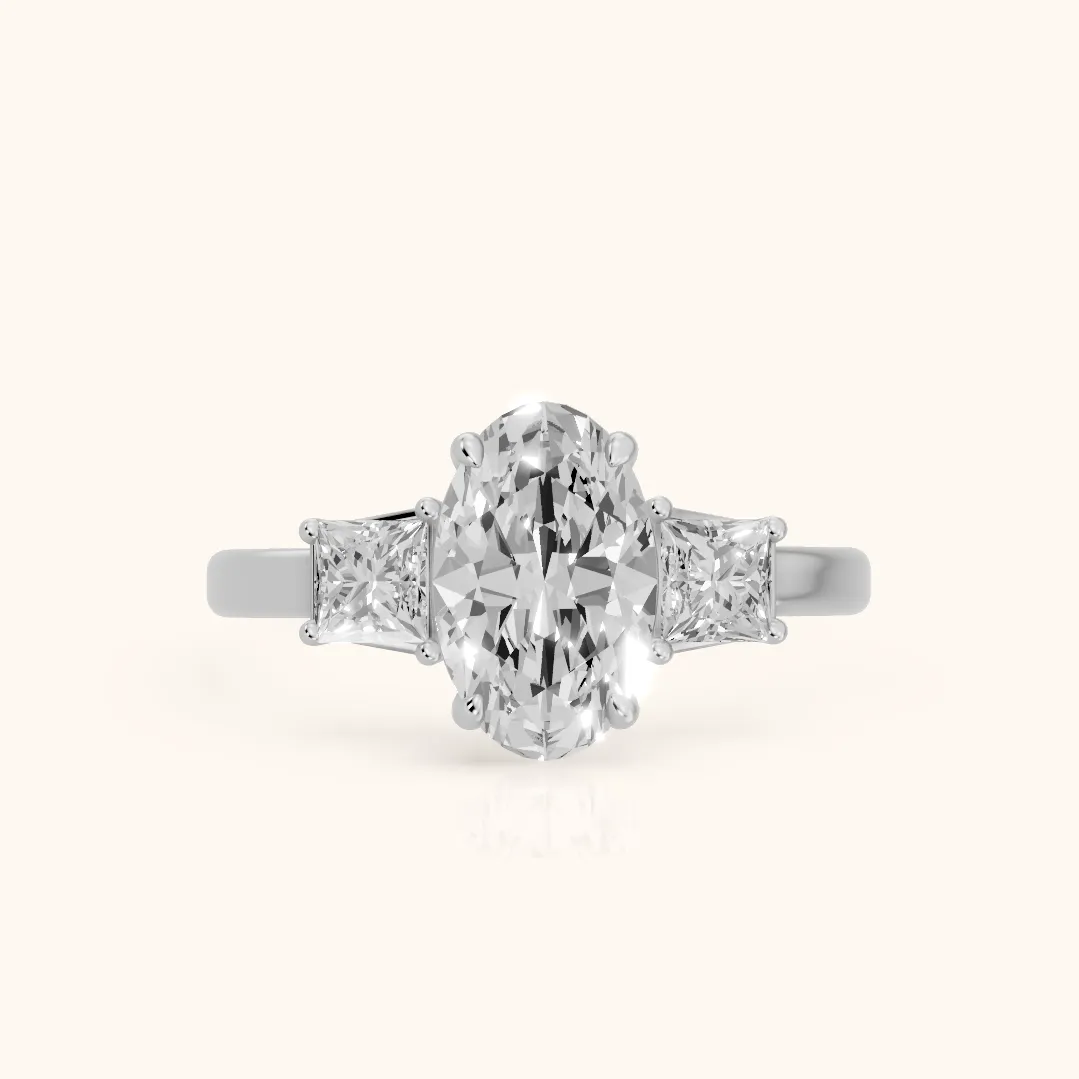 Selena Three-Stone Basket Oval Diamond Ring in Platinum — view 2