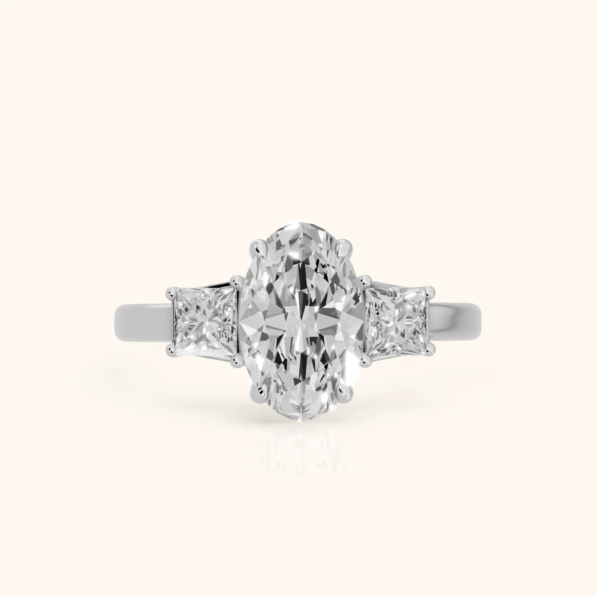 Selena Three-Stone Basket Oval Diamond Ring in Platinum — view 1