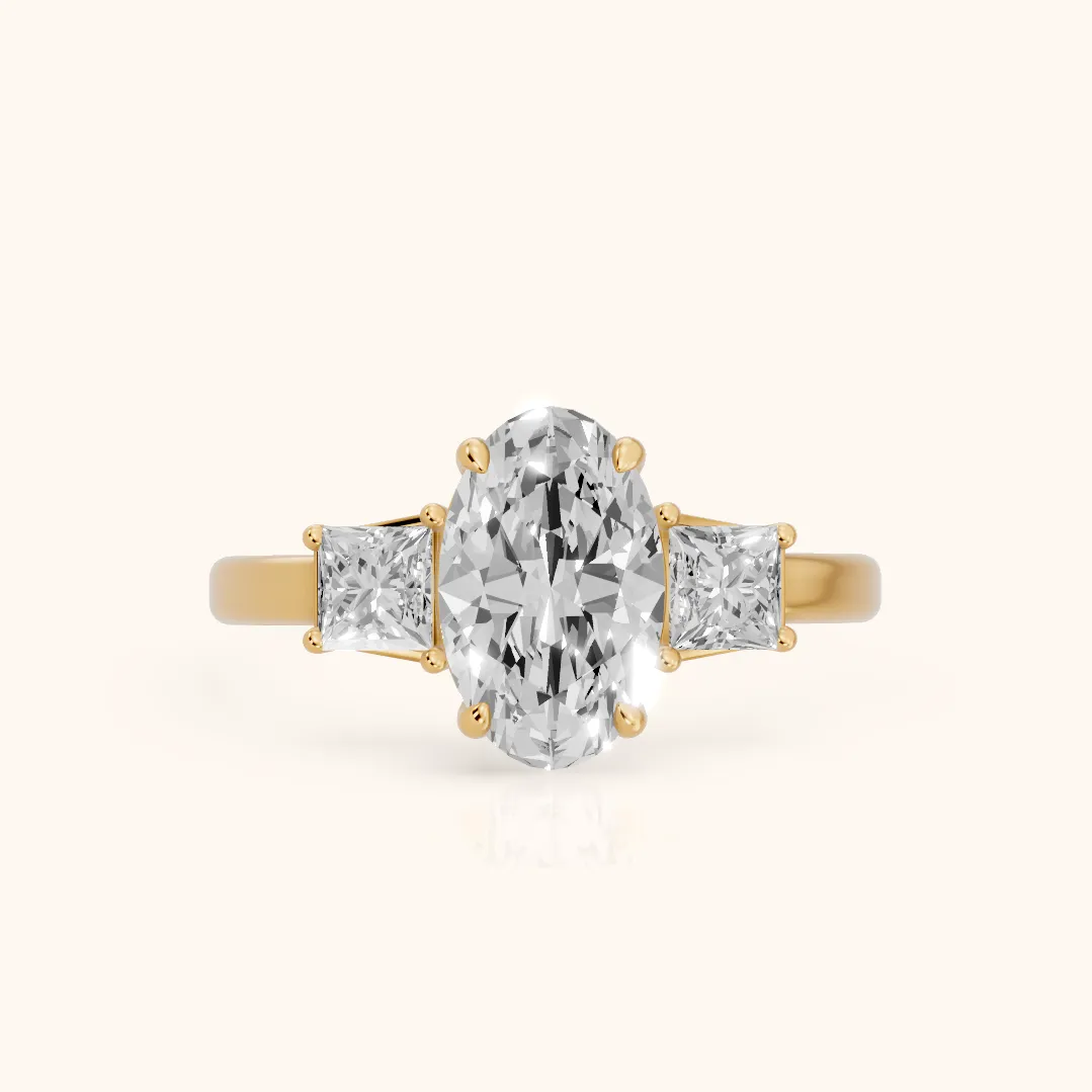 Selena Three-Stone Basket Oval Diamond Ring in Yellow Gold — view 2