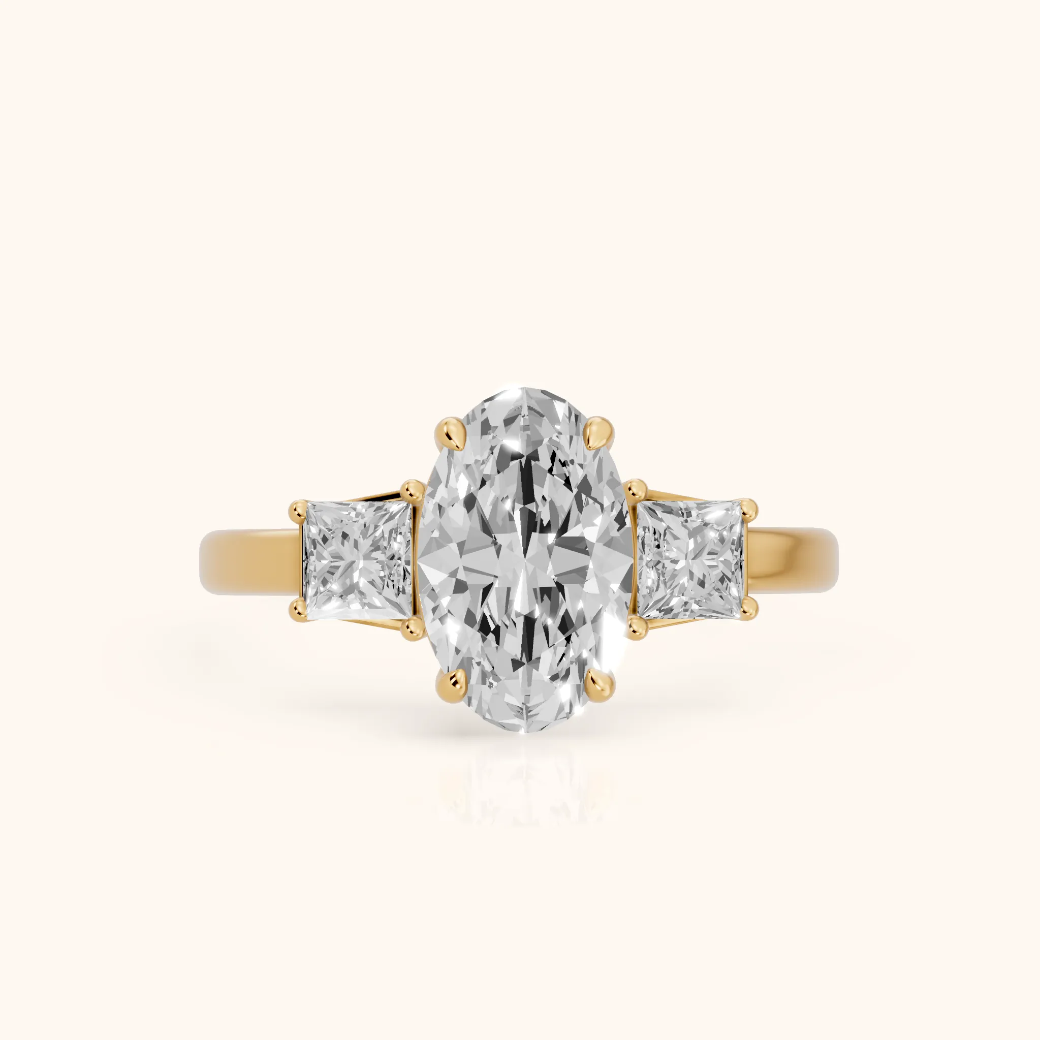 Selena Three-Stone Basket Oval Diamond Ring in Yellow Gold — view 1