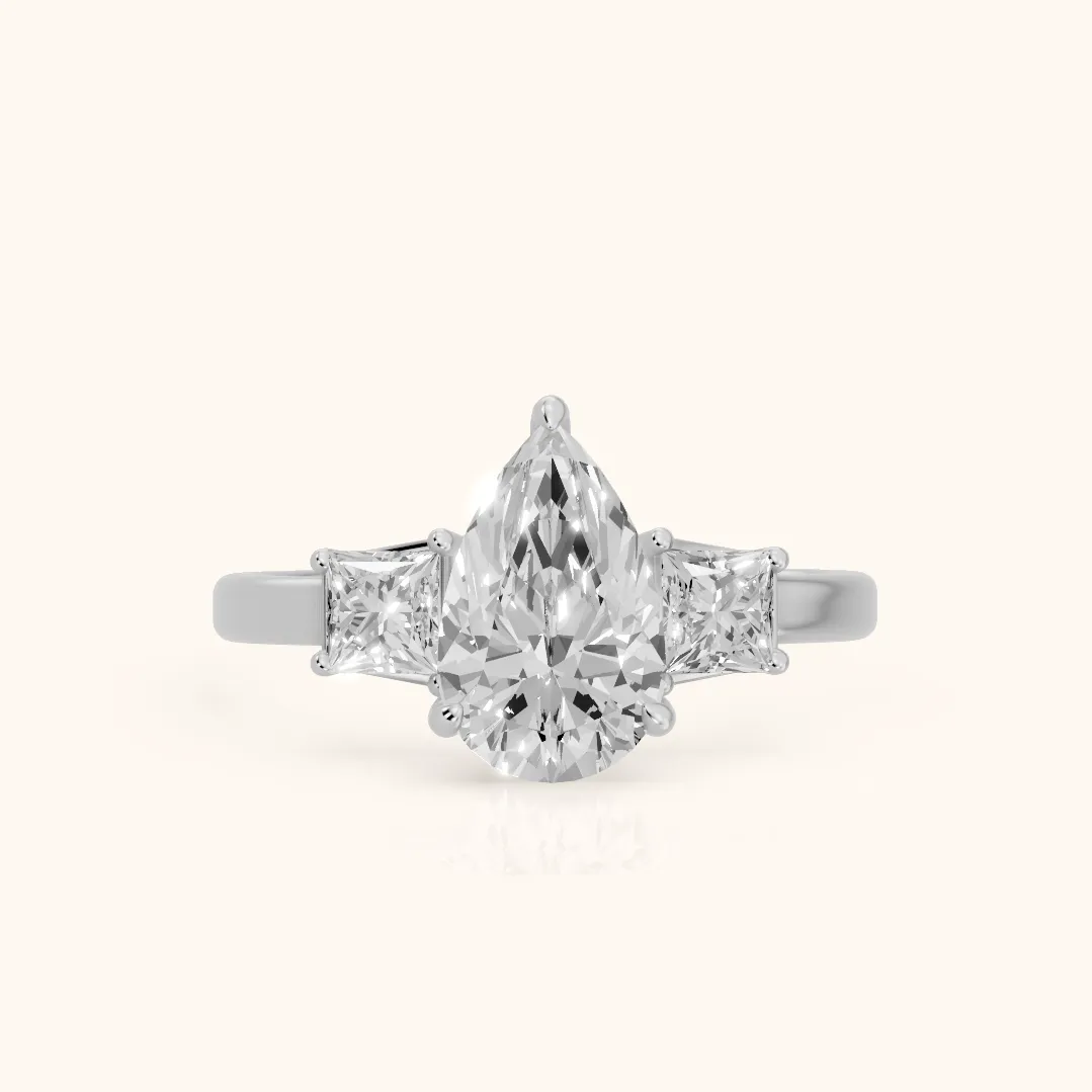 Selena Three-Stone Basket Pear Diamond Ring in Silver — view 2