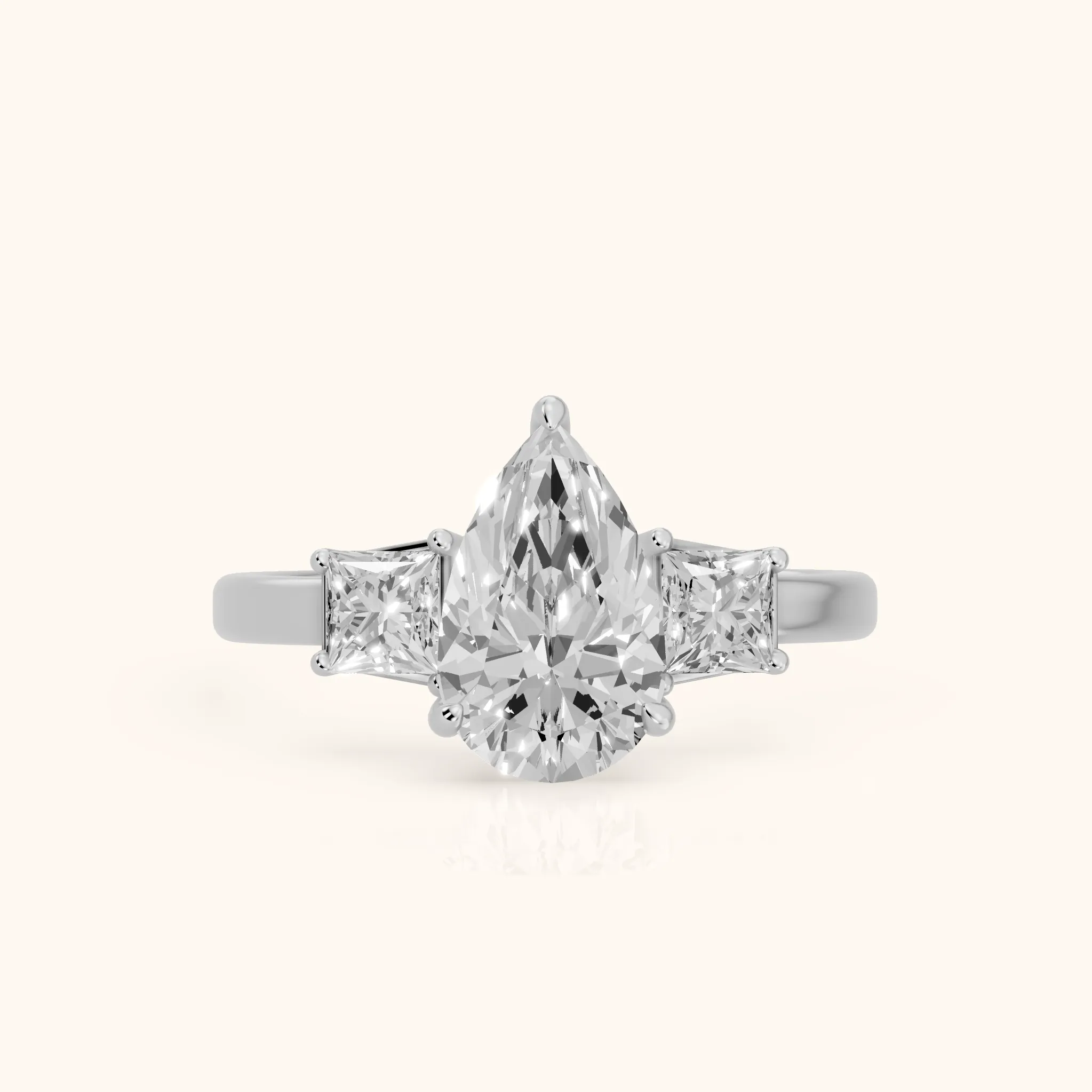 Selena Three-Stone Basket Pear Diamond Ring in Silver — view 1