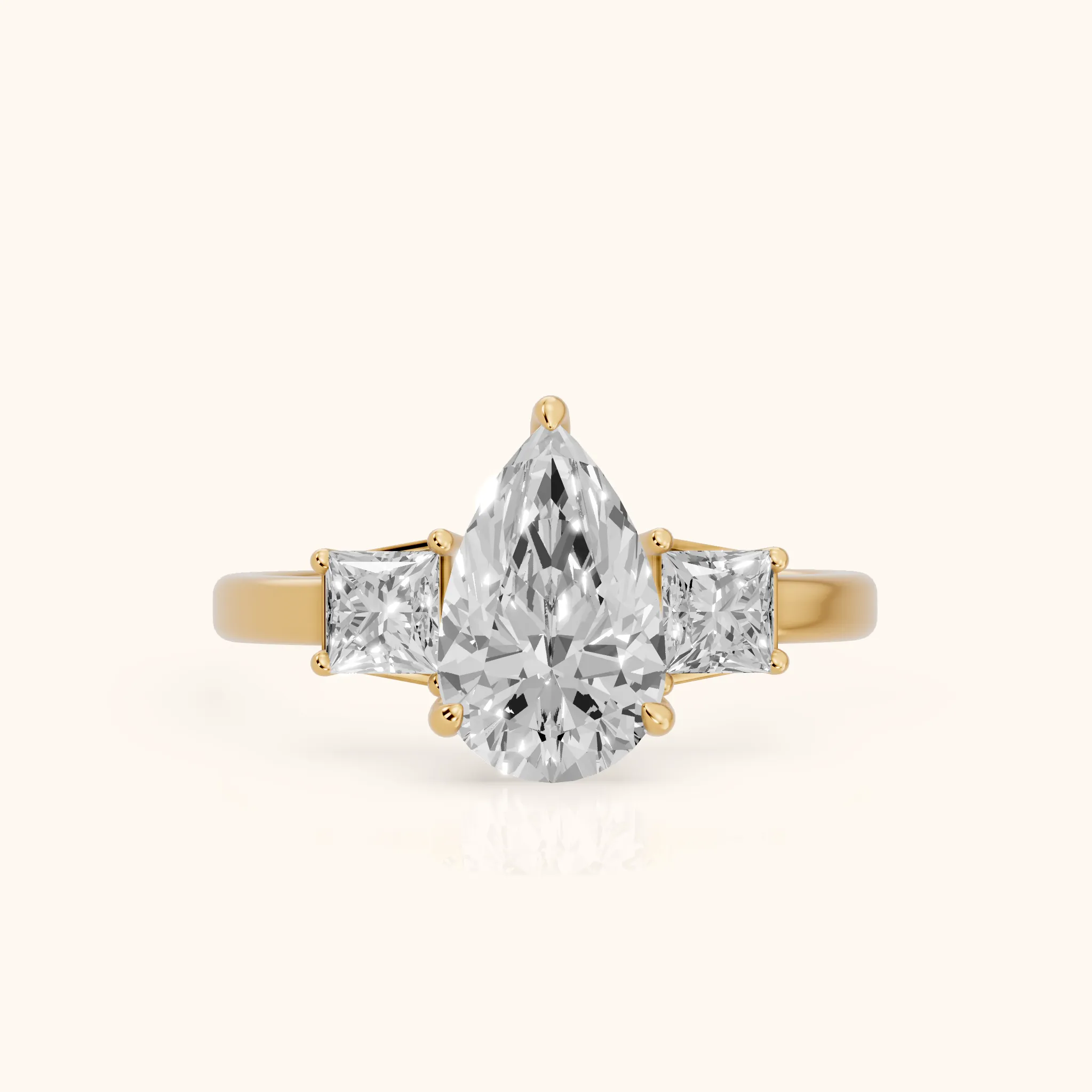 Selena Three-Stone Basket Pear Diamond Ring in Yellow Gold — view 1