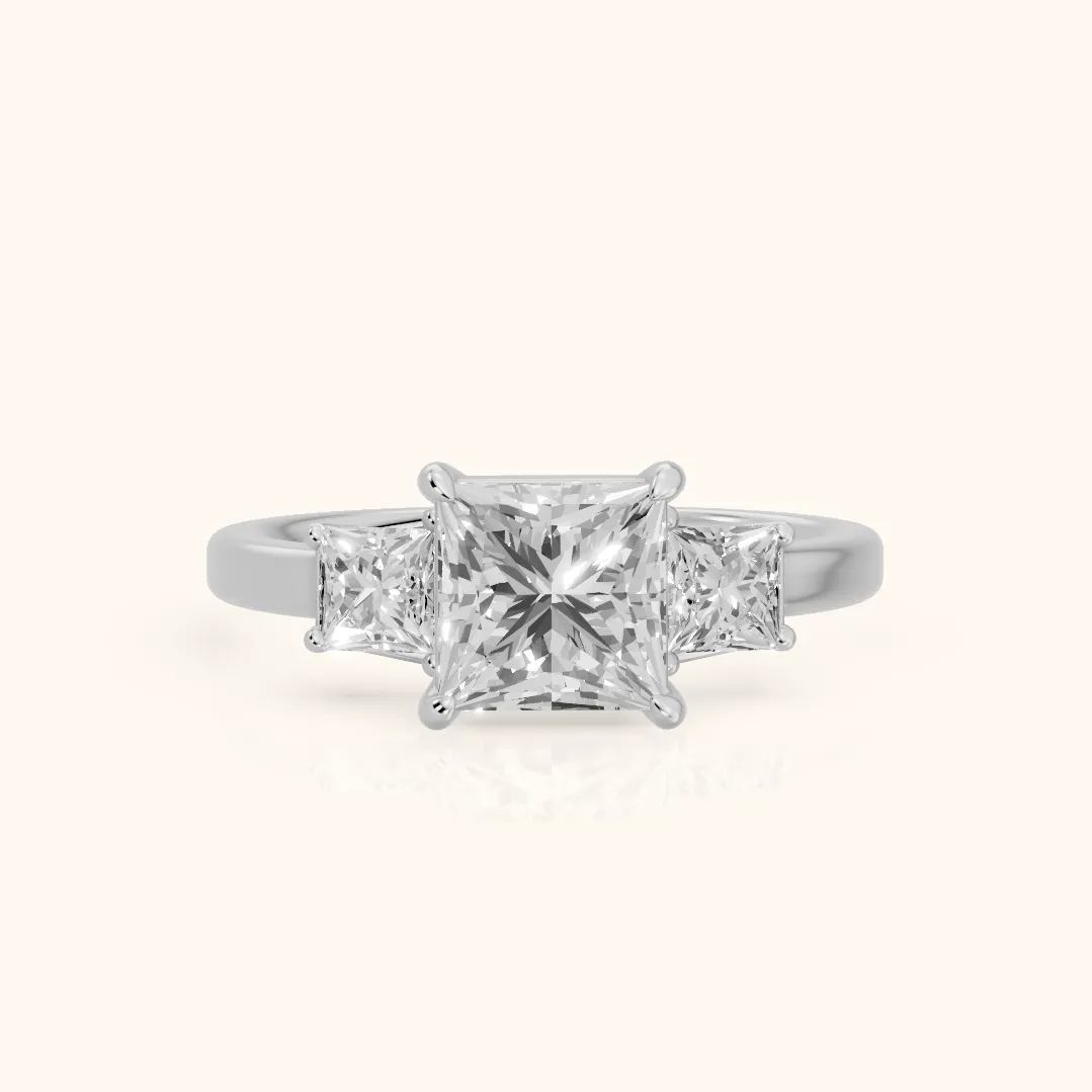 Selena Three-Stone Basket Princess Diamond Ring in Silver — view 2