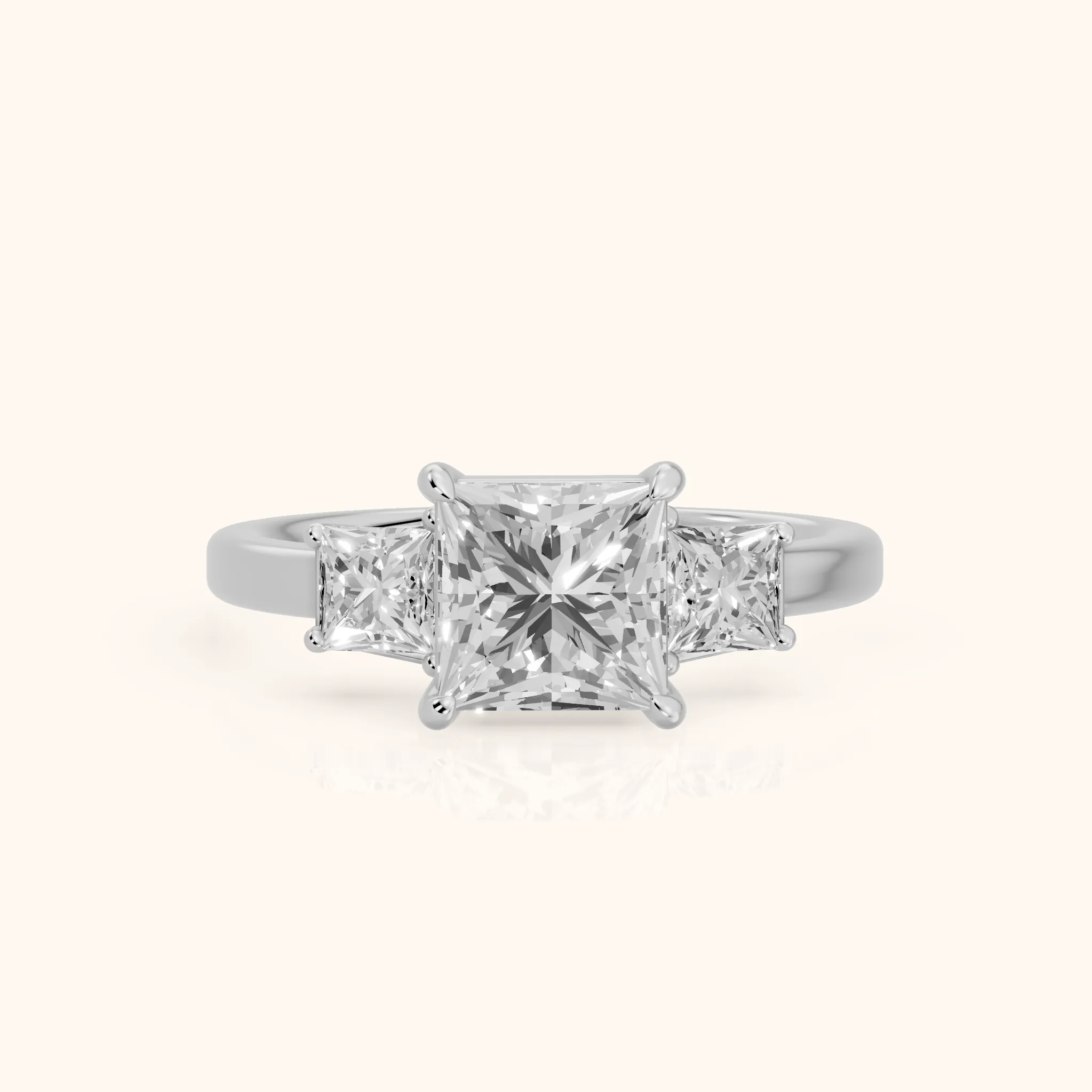 Selena Three-Stone Basket Princess Diamond Ring in Silver — view 1
