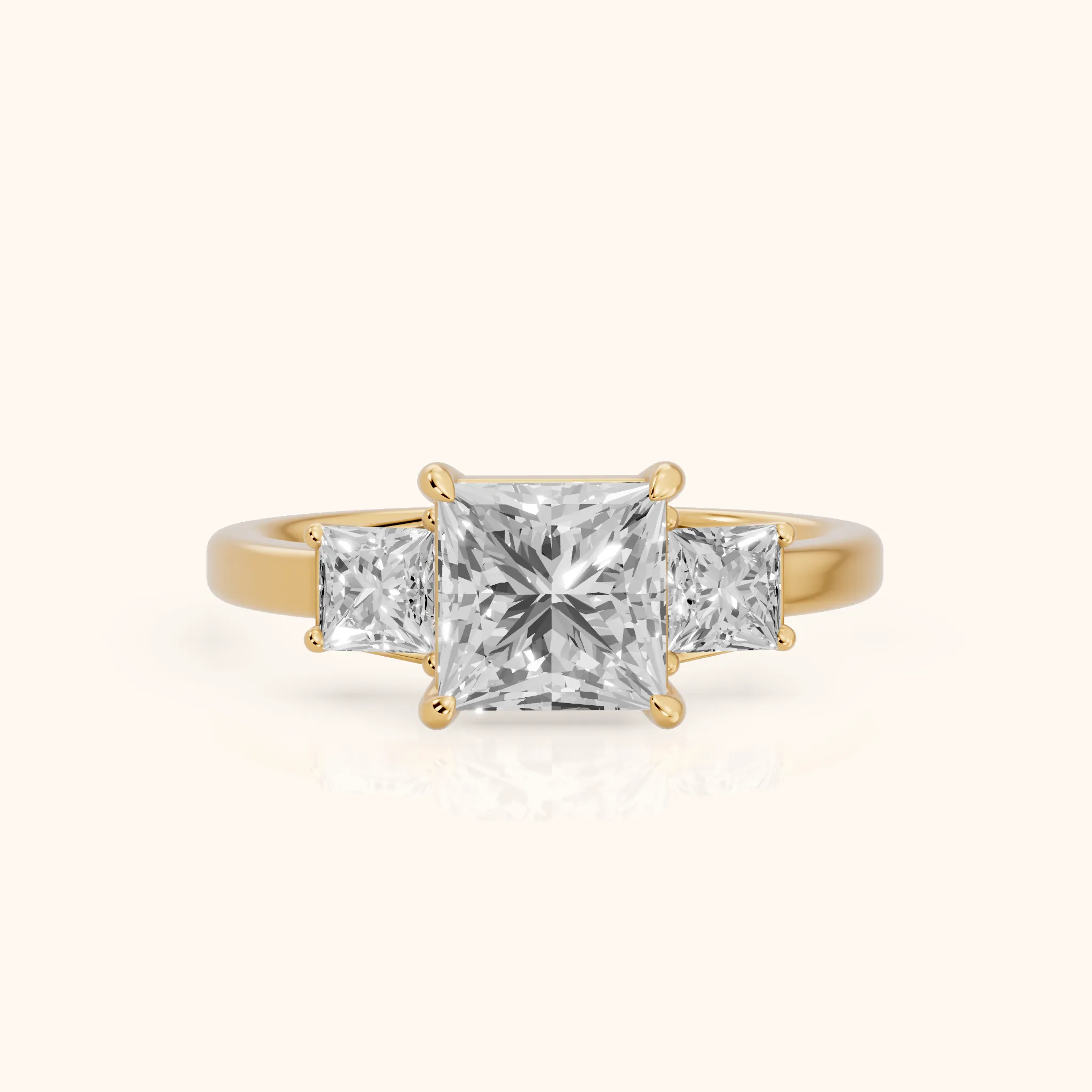 Selena Three-Stone Basket Princess Diamond Ring in Yellow Gold — view 1