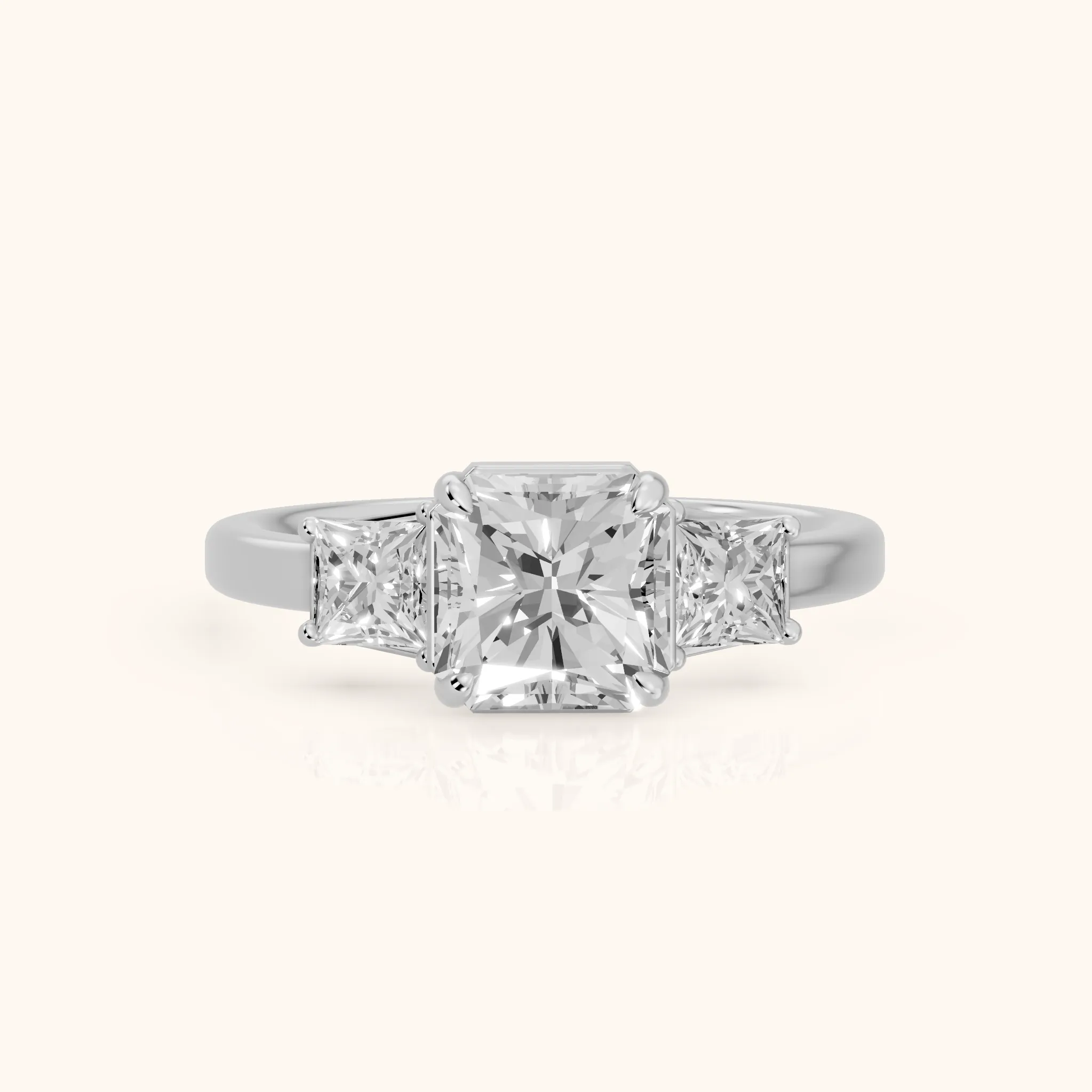 Selena Three-Stone Basket Radiant Diamond Ring in Silver — view 1