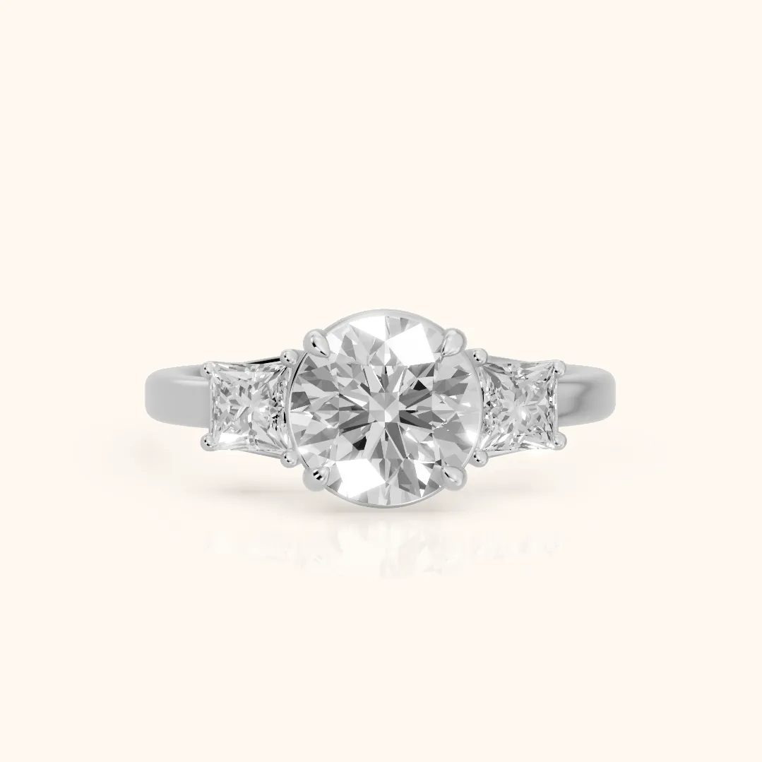 Selena Three-Stone Basket Round Diamond Ring in Silver — view 2