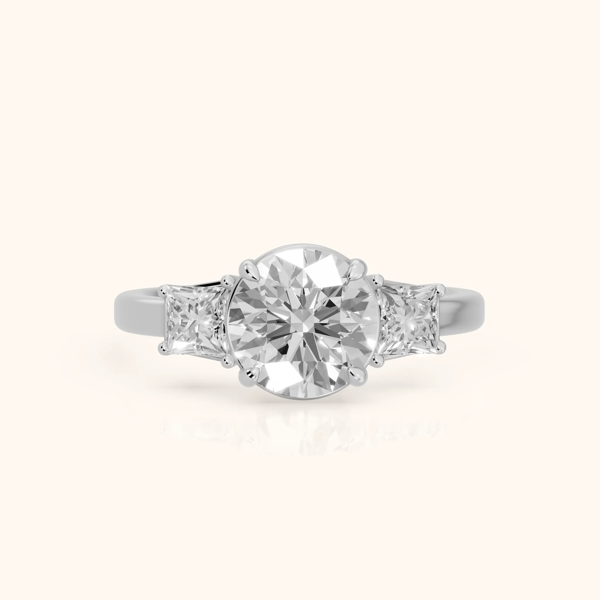 Selena Three-Stone Basket Round Diamond Ring in Silver — view 1