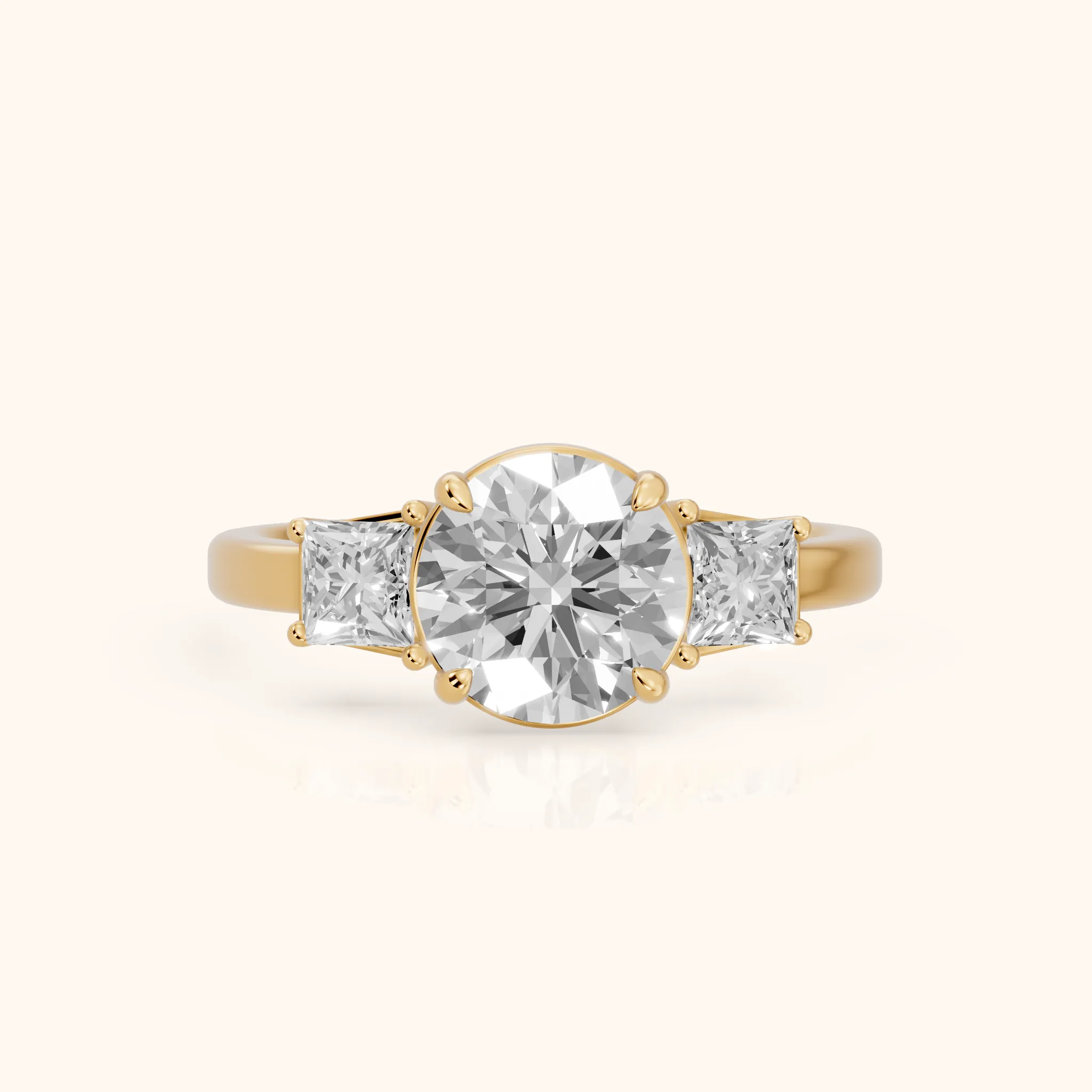 Selena Three-Stone Basket Round Diamond Ring in Yellow Gold — view 1