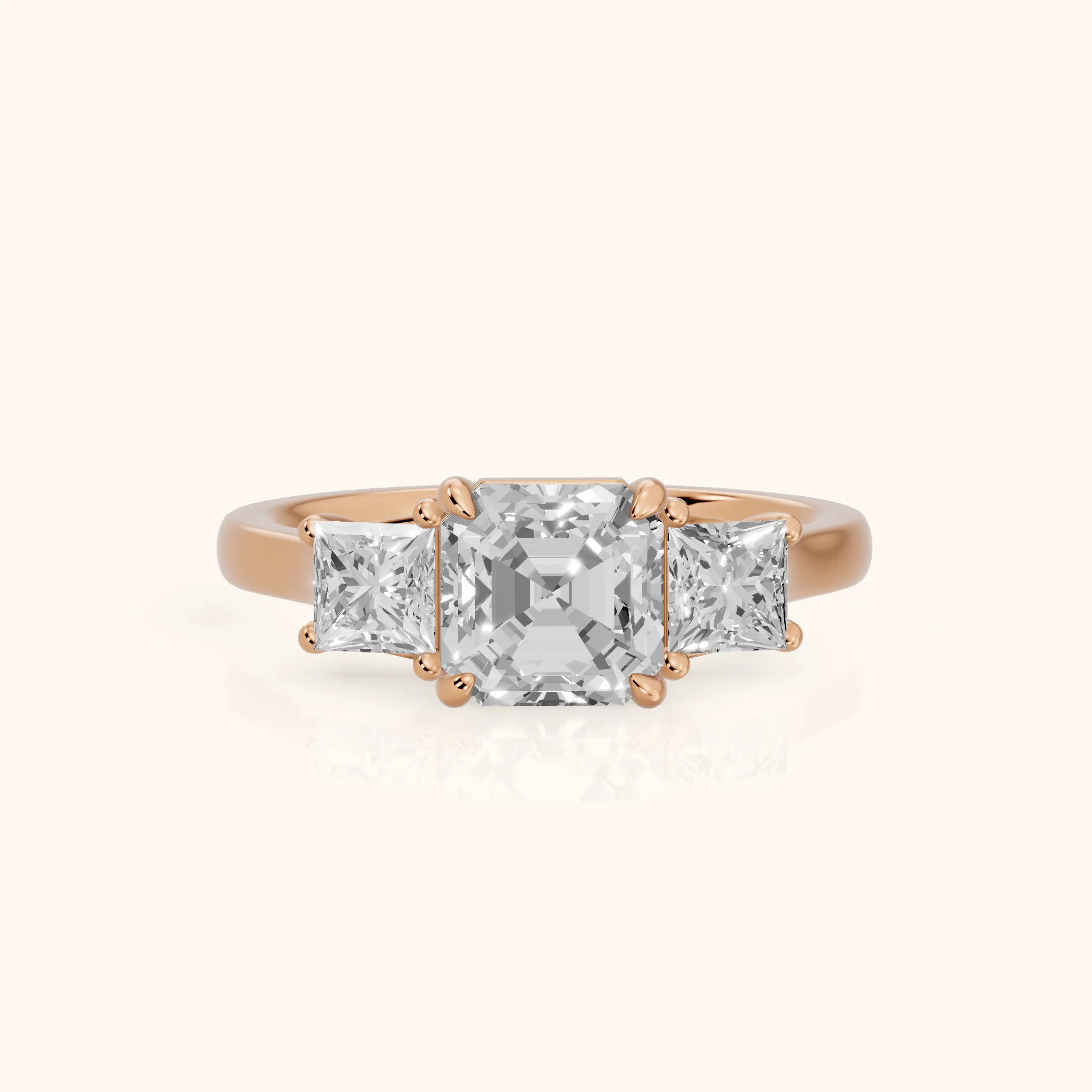 Sienna Three-Stone Asscher Diamond Ring in Rose Gold — view 1