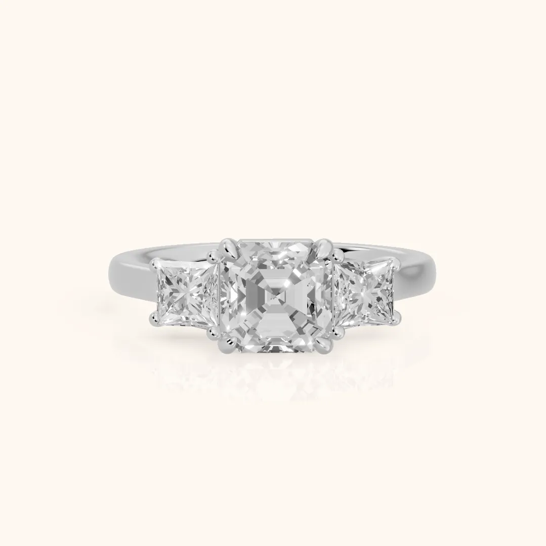 Sienna Three-Stone Asscher Diamond Ring in Silver — view 2