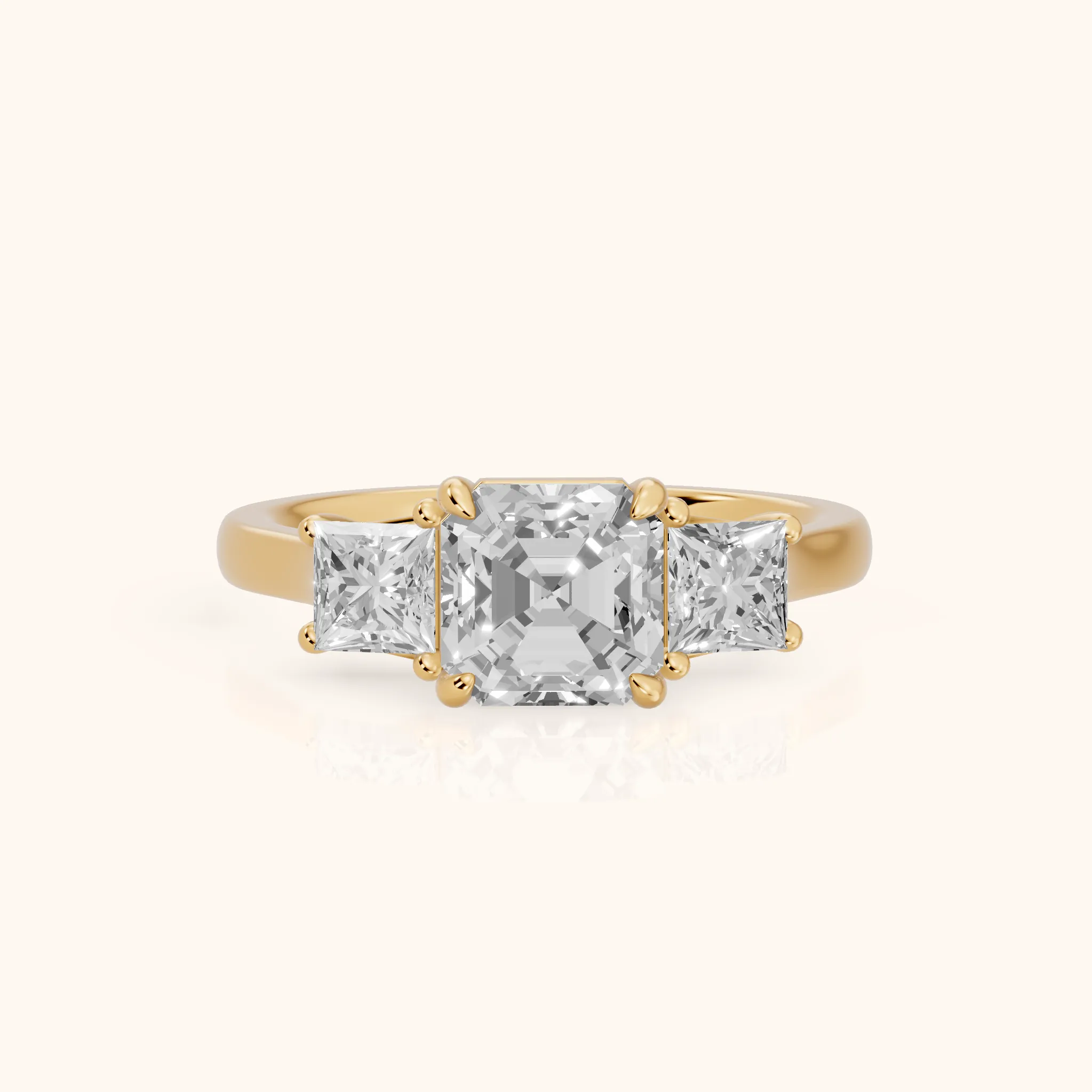 Sienna Three-Stone Asscher Diamond Ring in Yellow Gold — view 1
