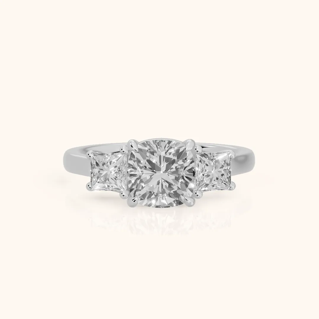 Sienna Three-Stone Cushion Diamond Ring in Silver — view 2
