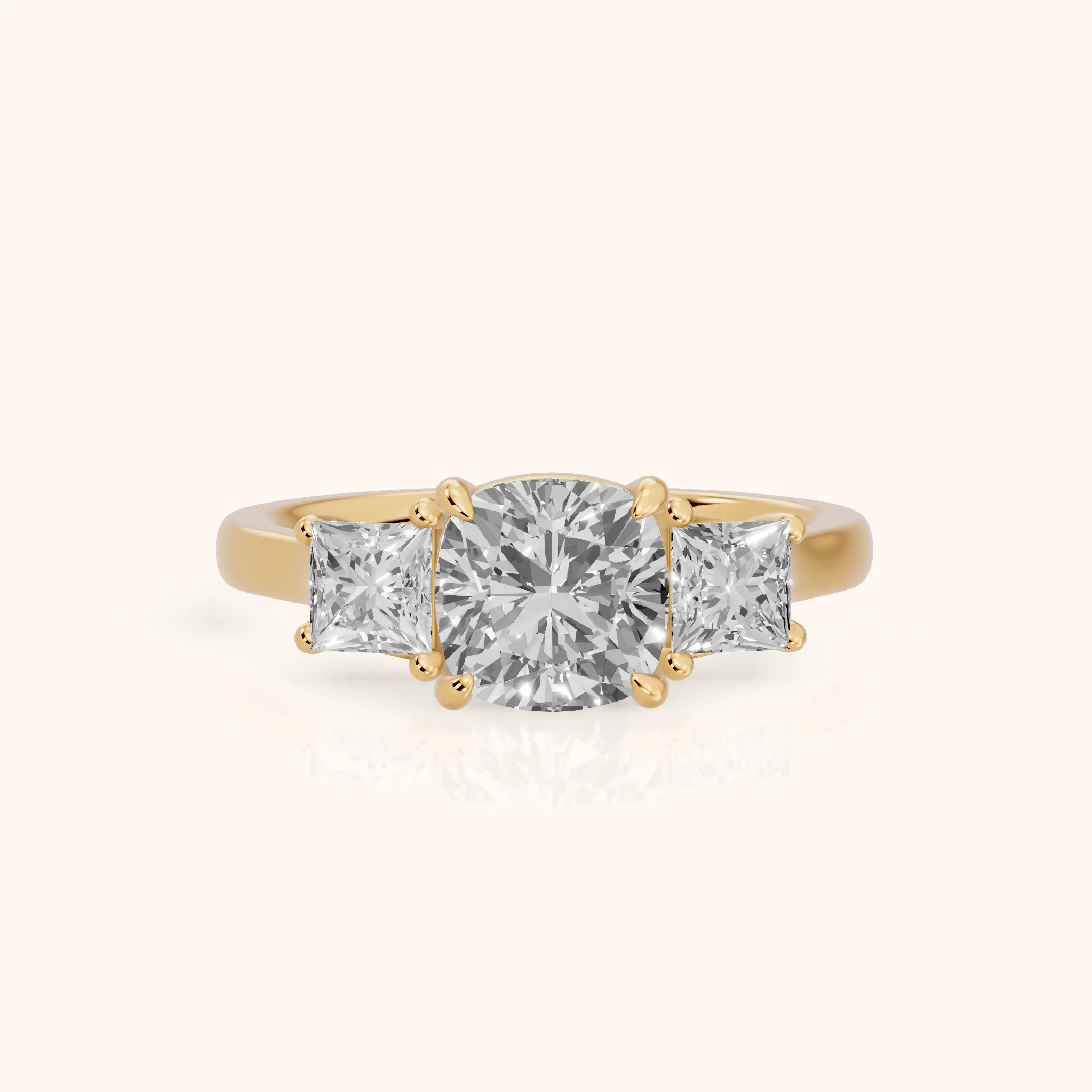 Sienna Three-Stone Cushion Diamond Ring in Yellow Gold — view 1