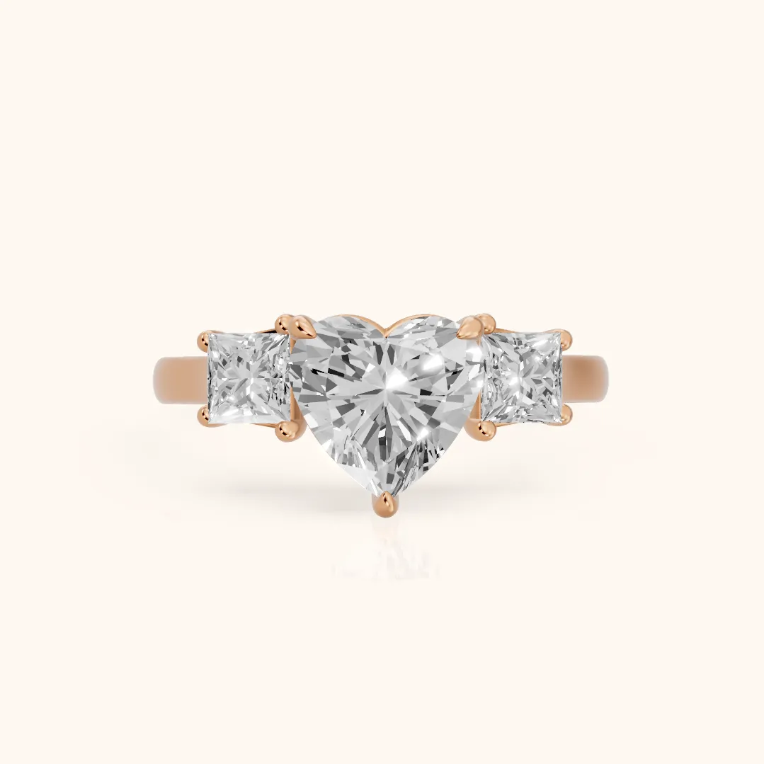 Sienna Three-Stone Heart Diamond Ring in Rose Gold — view 2