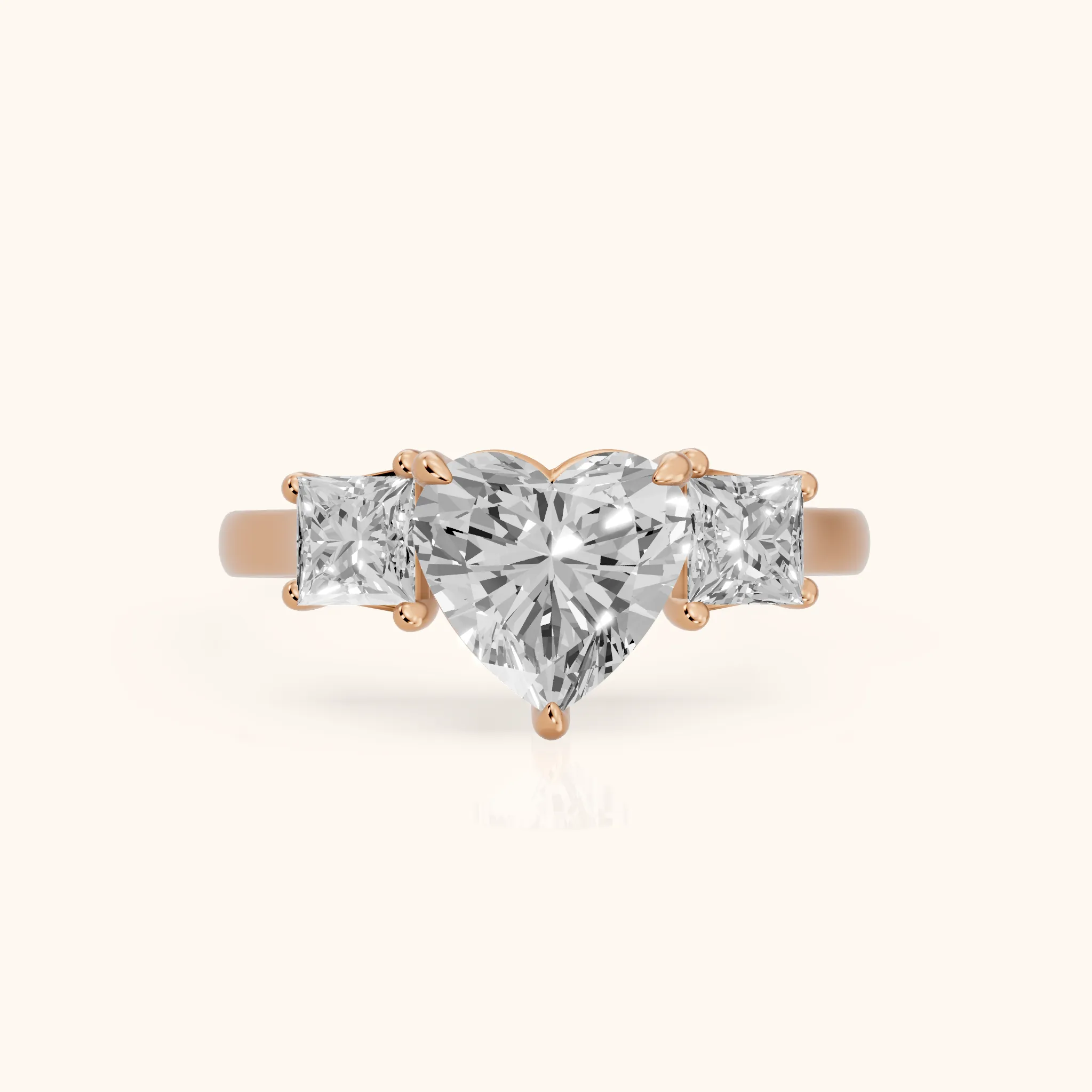 Sienna Three-Stone Heart Diamond Ring in Rose Gold — view 1