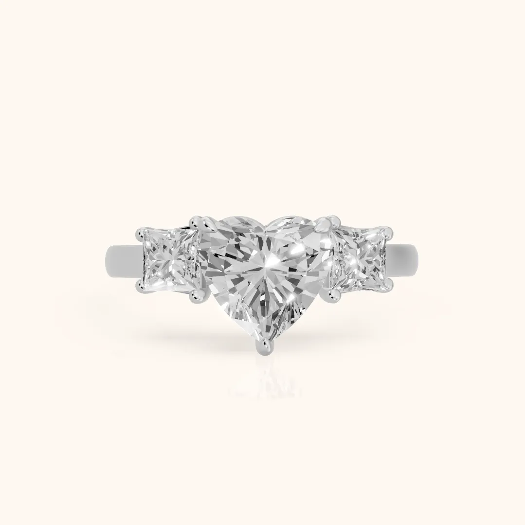 Sienna Three-Stone Heart Diamond Ring in Silver — view 2
