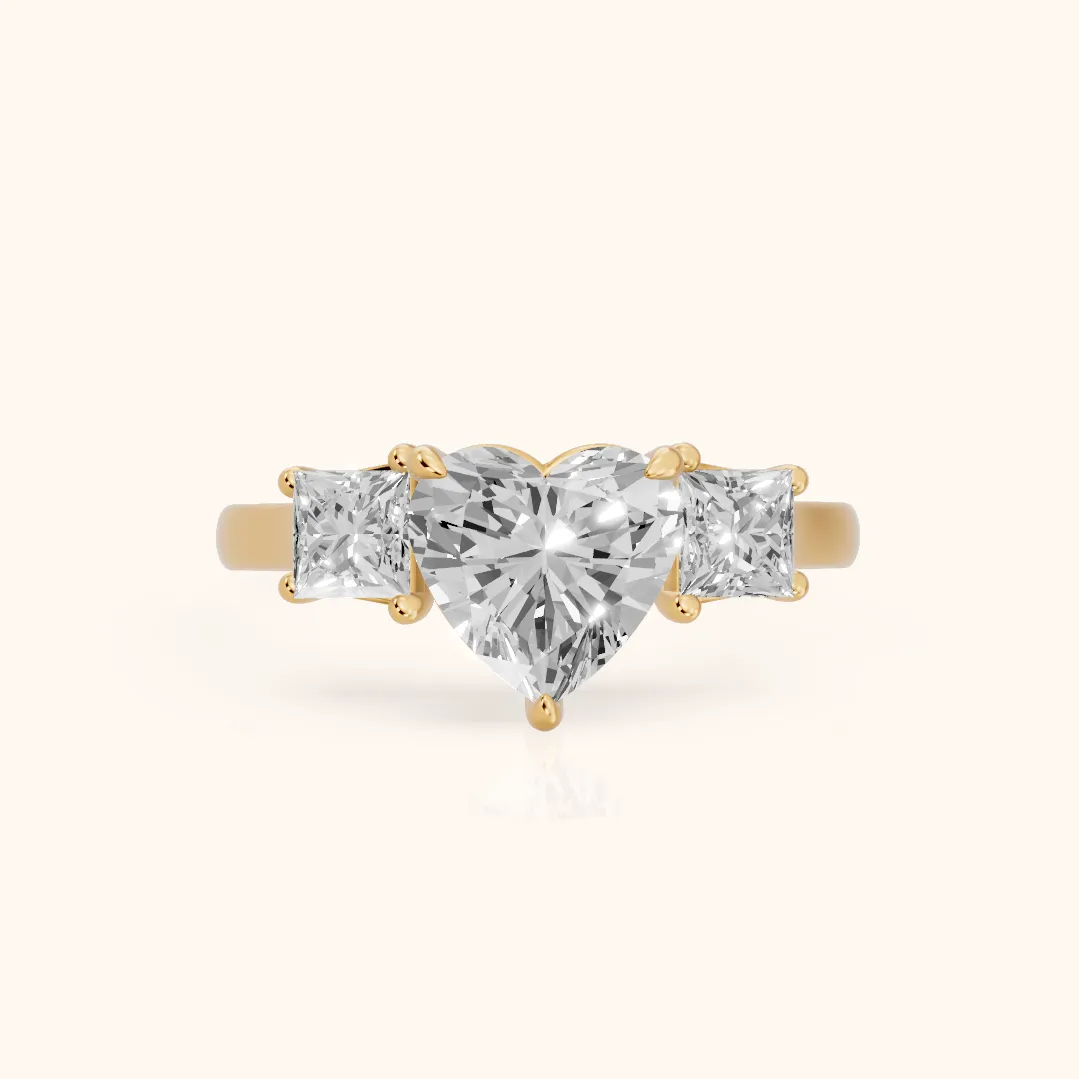 Sienna Three-Stone Heart Diamond Ring in Yellow Gold — view 2