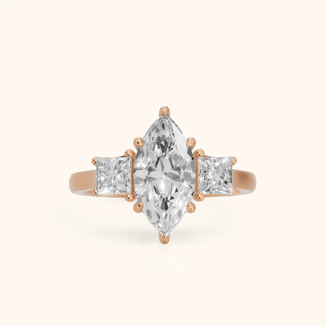Sienna Three-Stone Marquise Diamond Ring in Rose Gold — view 2