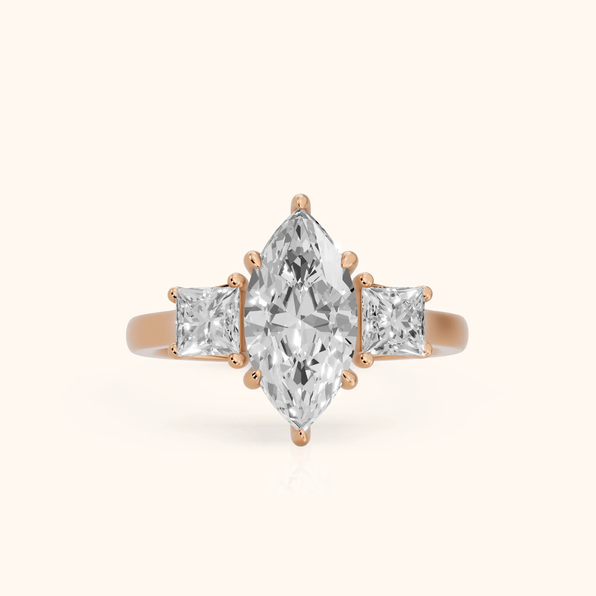 Sienna Three-Stone Marquise Diamond Ring in Rose Gold — view 1