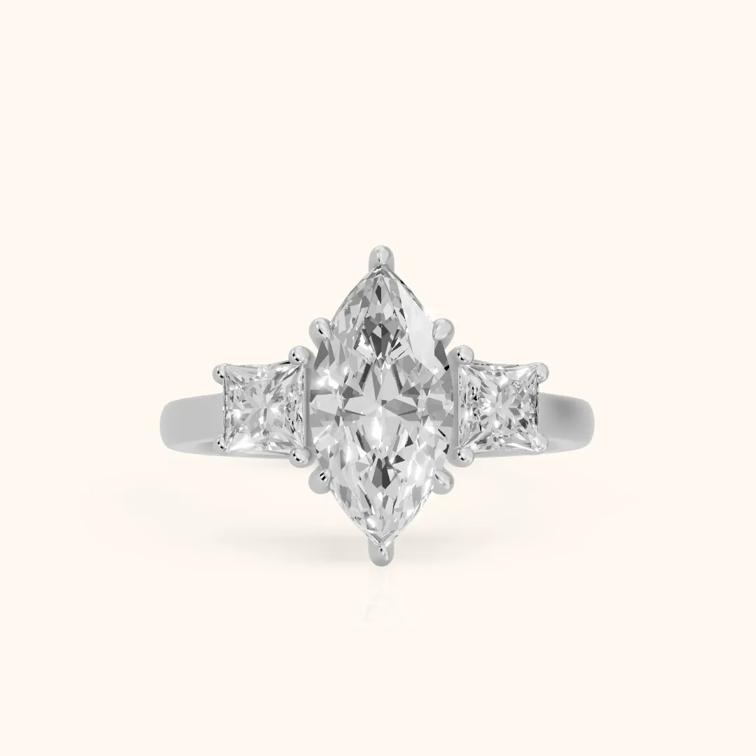 Sienna Three-Stone Marquise Diamond Ring in Silver — view 2