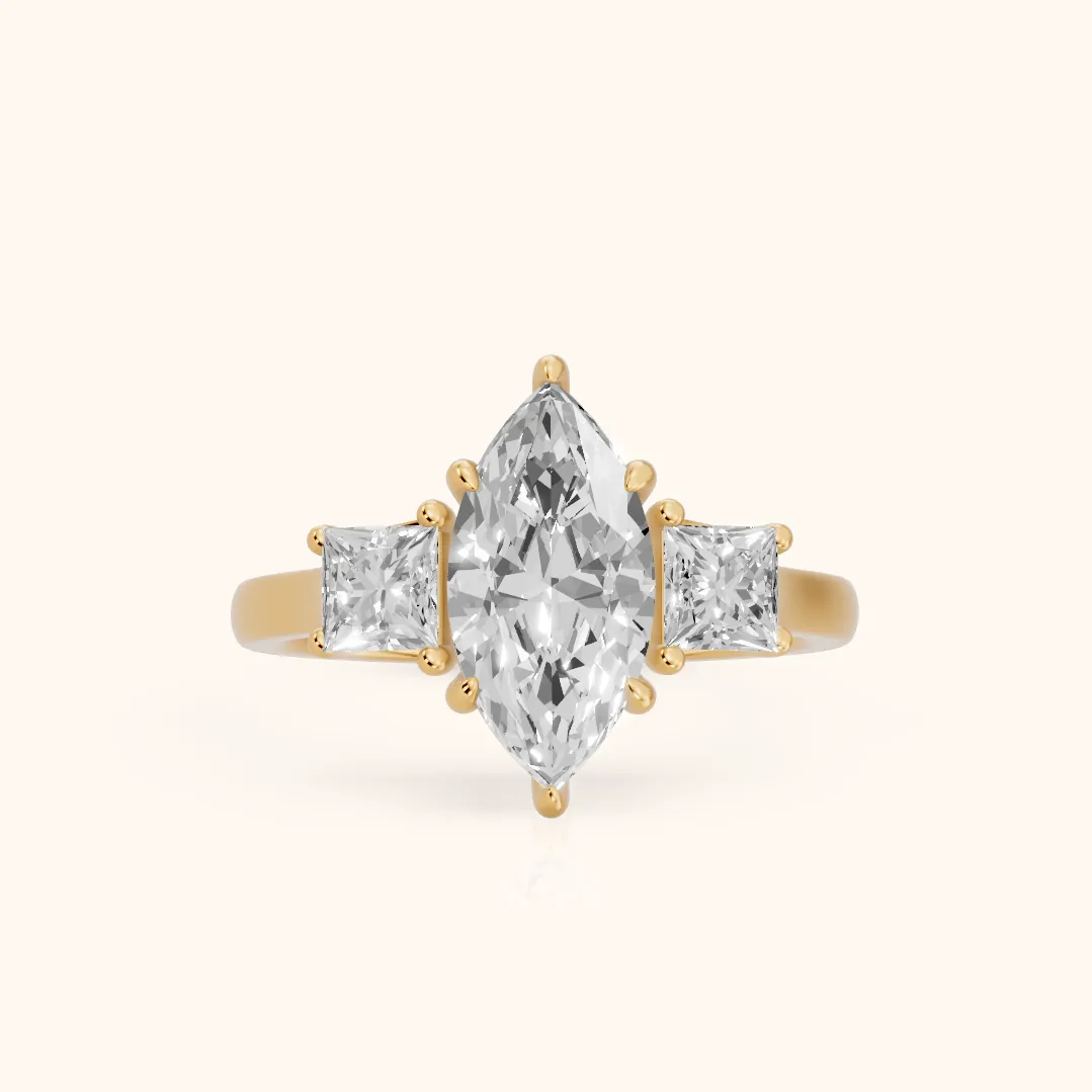 Sienna Three-Stone Marquise Diamond Ring in Yellow Gold — view 2