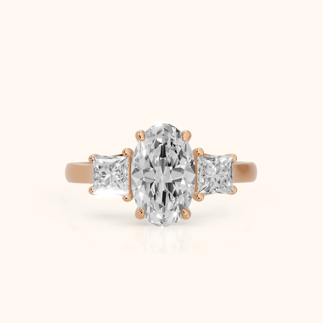 Sienna Three-Stone Oval Diamond Ring in Rose Gold — view 2