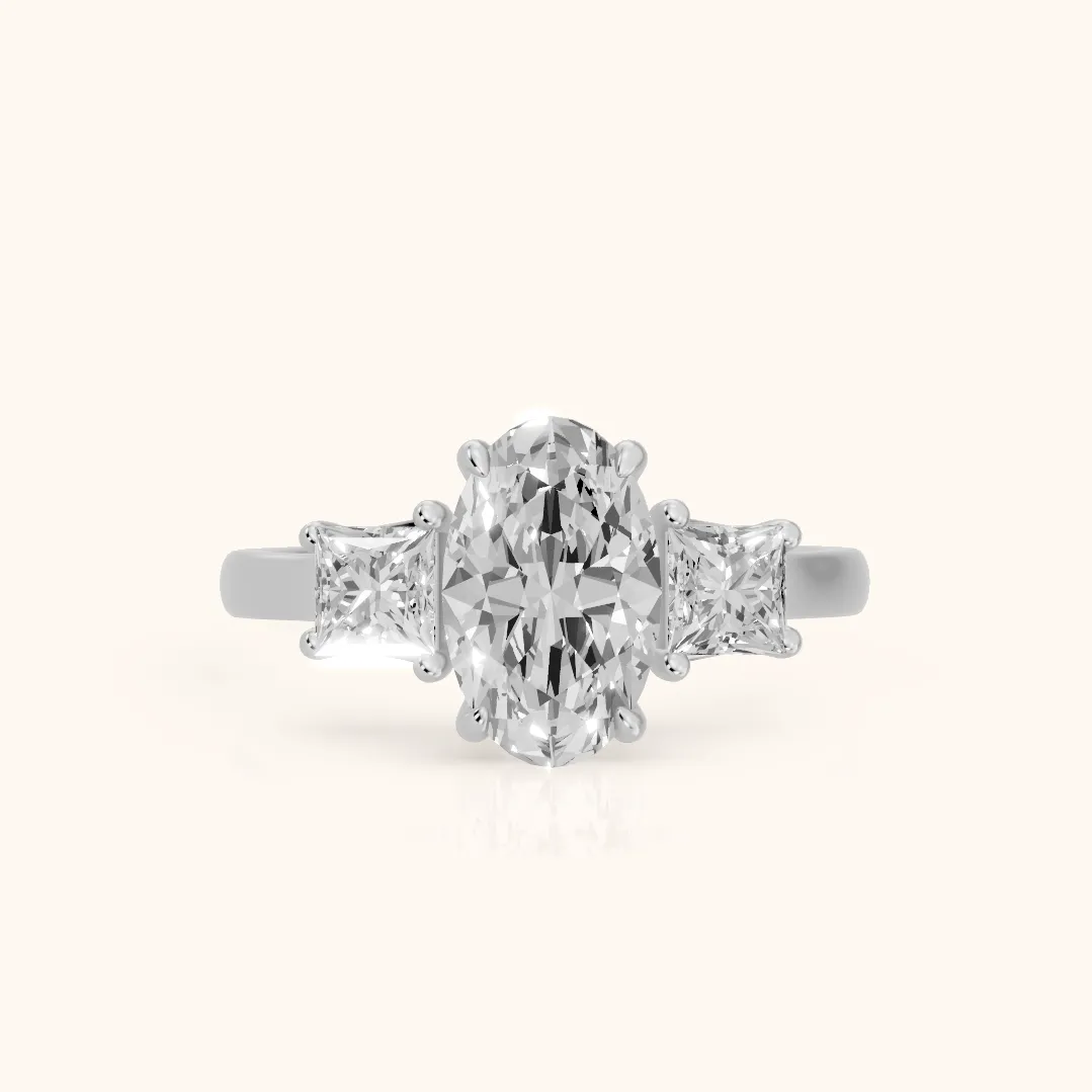 Sienna Three-Stone Oval Diamond Ring in Platinum — view 2