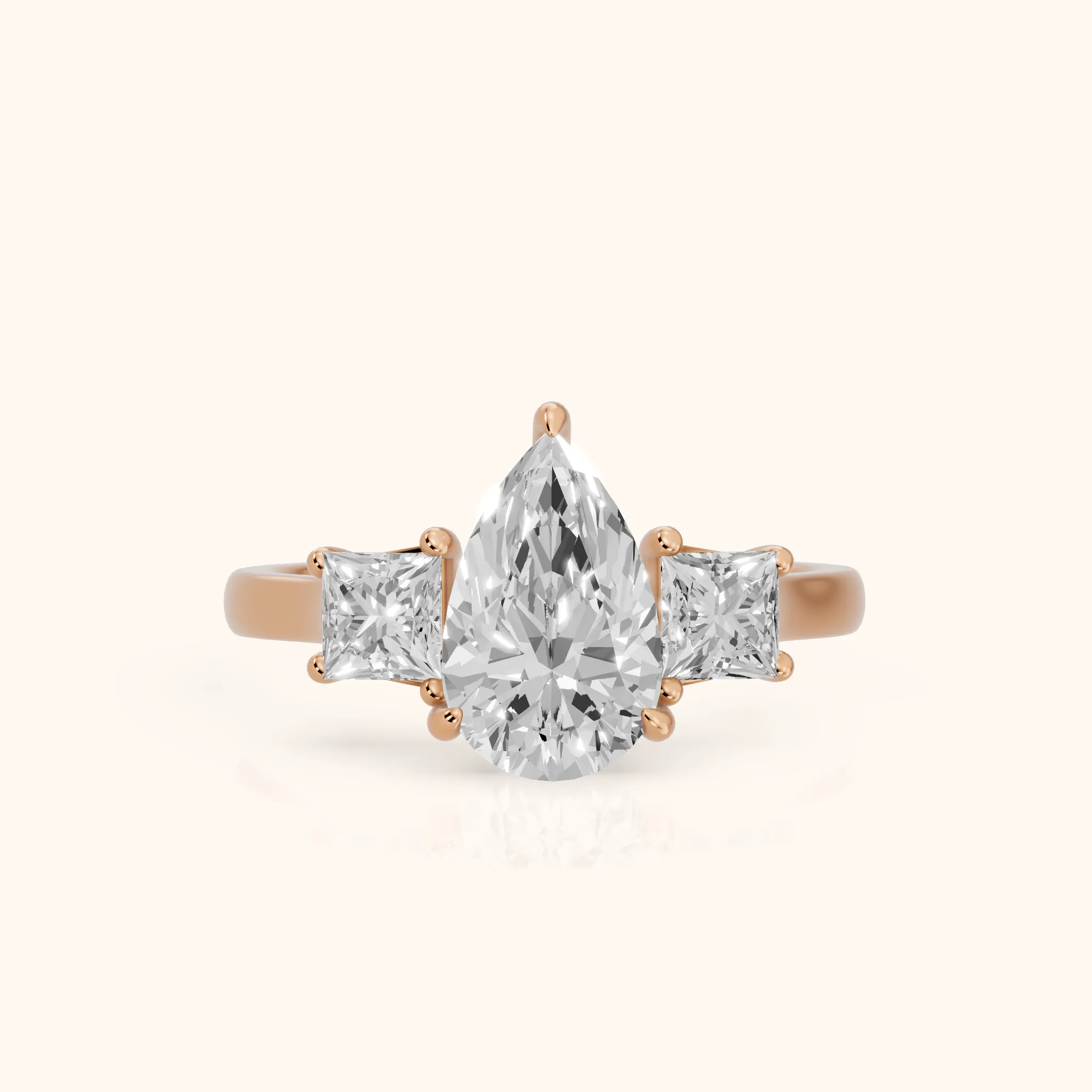 Sienna Three-Stone Pear Diamond Ring in Rose Gold — view 1