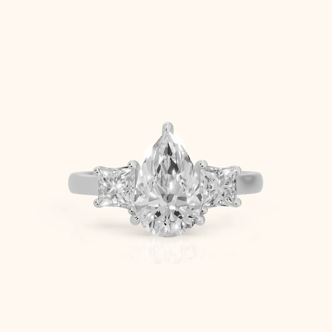 Sienna Three-Stone Pear Diamond Ring in Silver — view 2