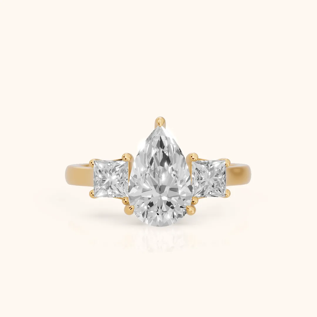 Sienna Three-Stone Pear Diamond Ring in Yellow Gold — view 2