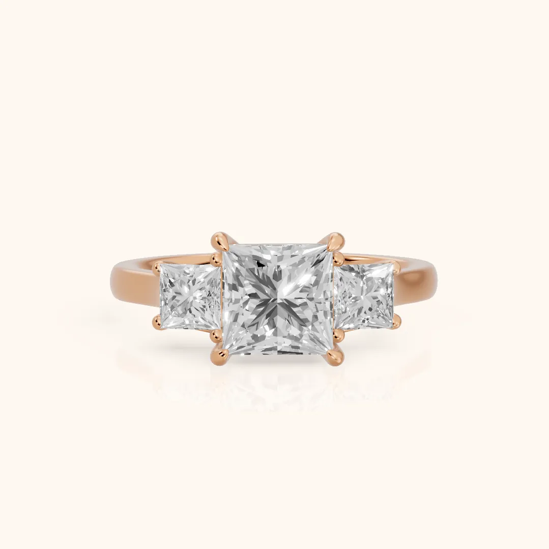 Sienna Three-Stone Princess Diamond Ring in Rose Gold — view 2