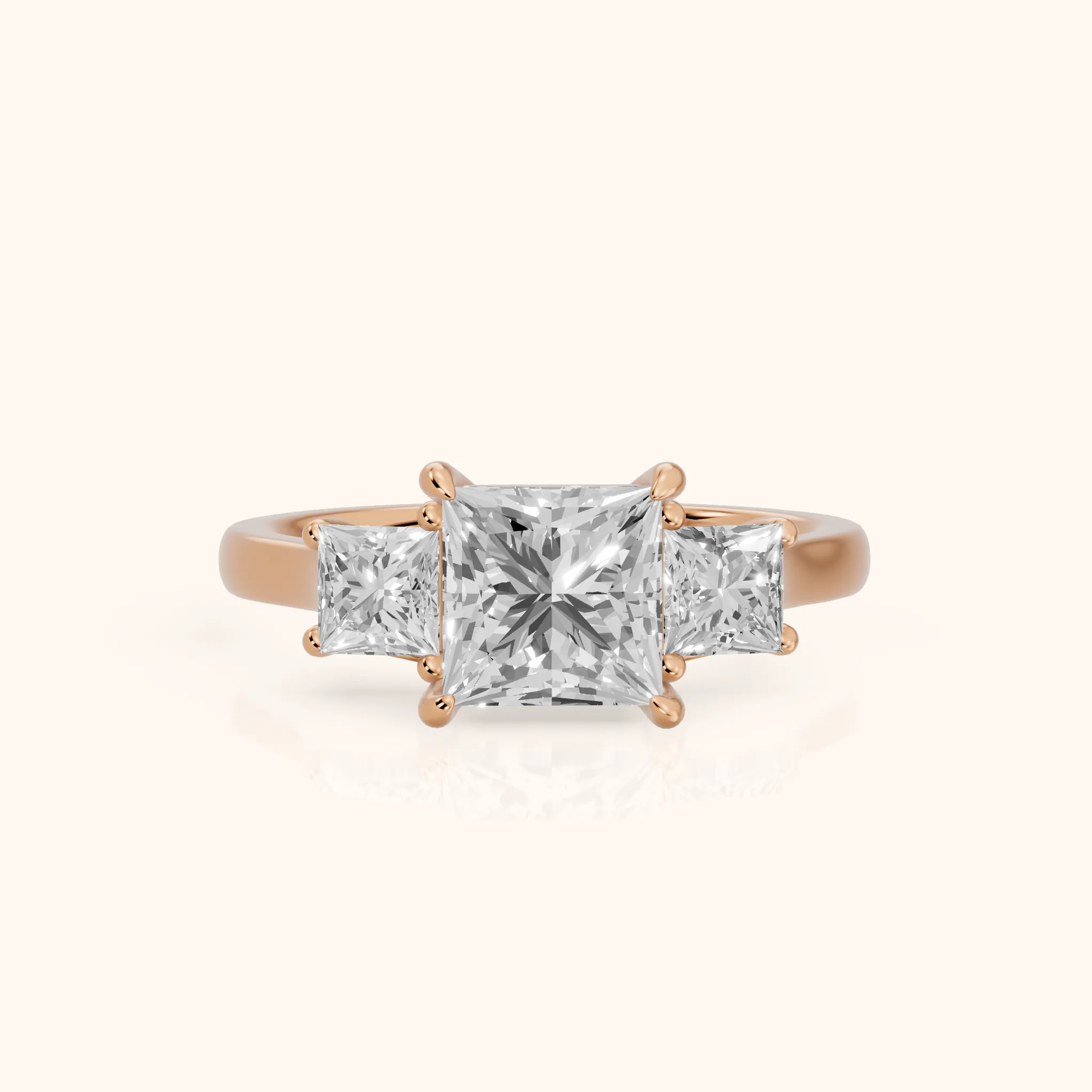 Sienna Three-Stone Princess Diamond Ring in Rose Gold — view 1