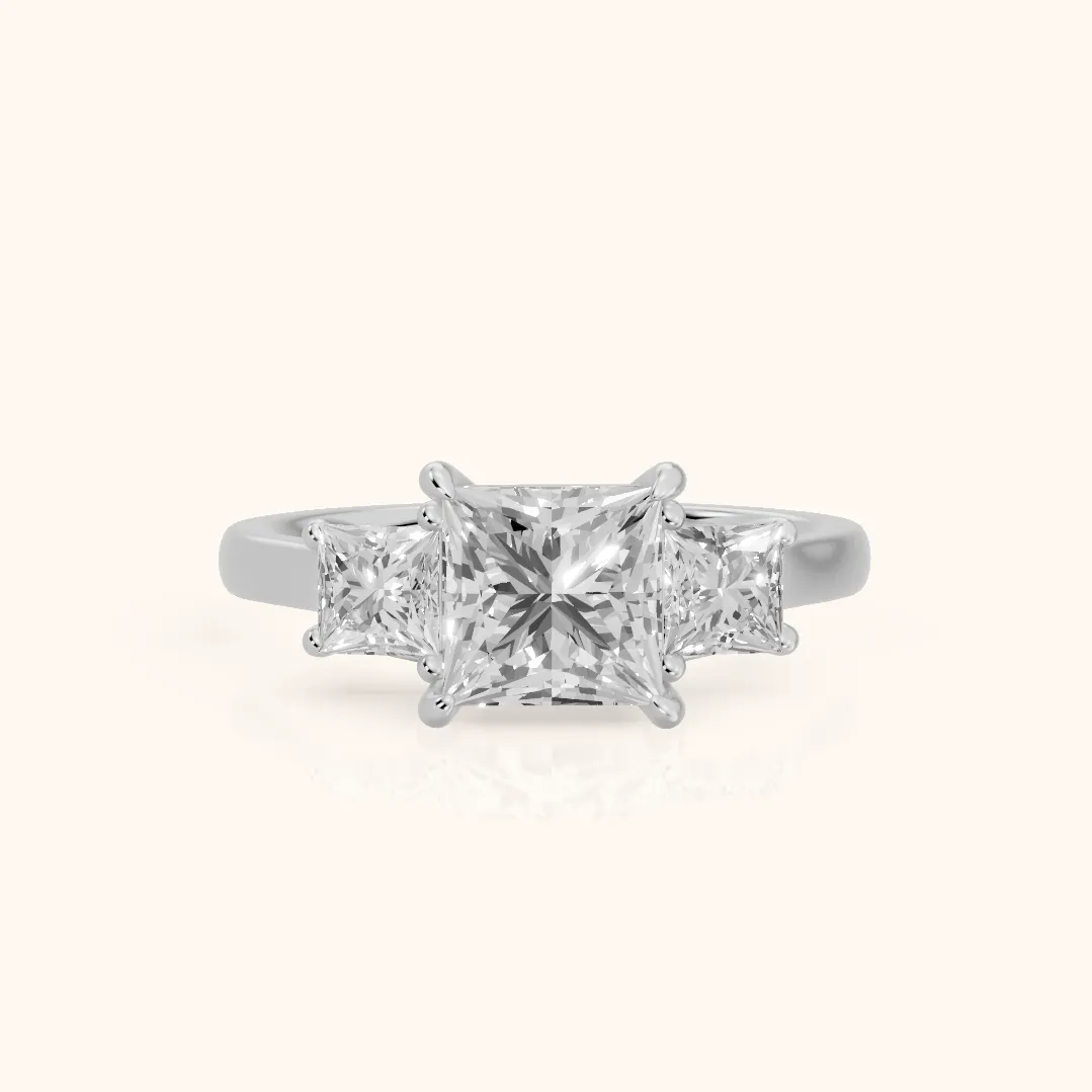Sienna Three-Stone Princess Diamond Ring in Silver — view 2