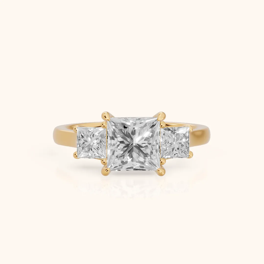 Sienna Three-Stone Princess Diamond Ring in Yellow Gold — view 2