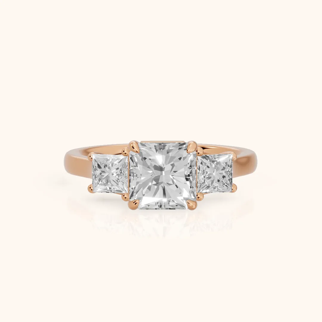 Sienna Three-Stone Radiant Diamond Ring in Rose Gold — view 2