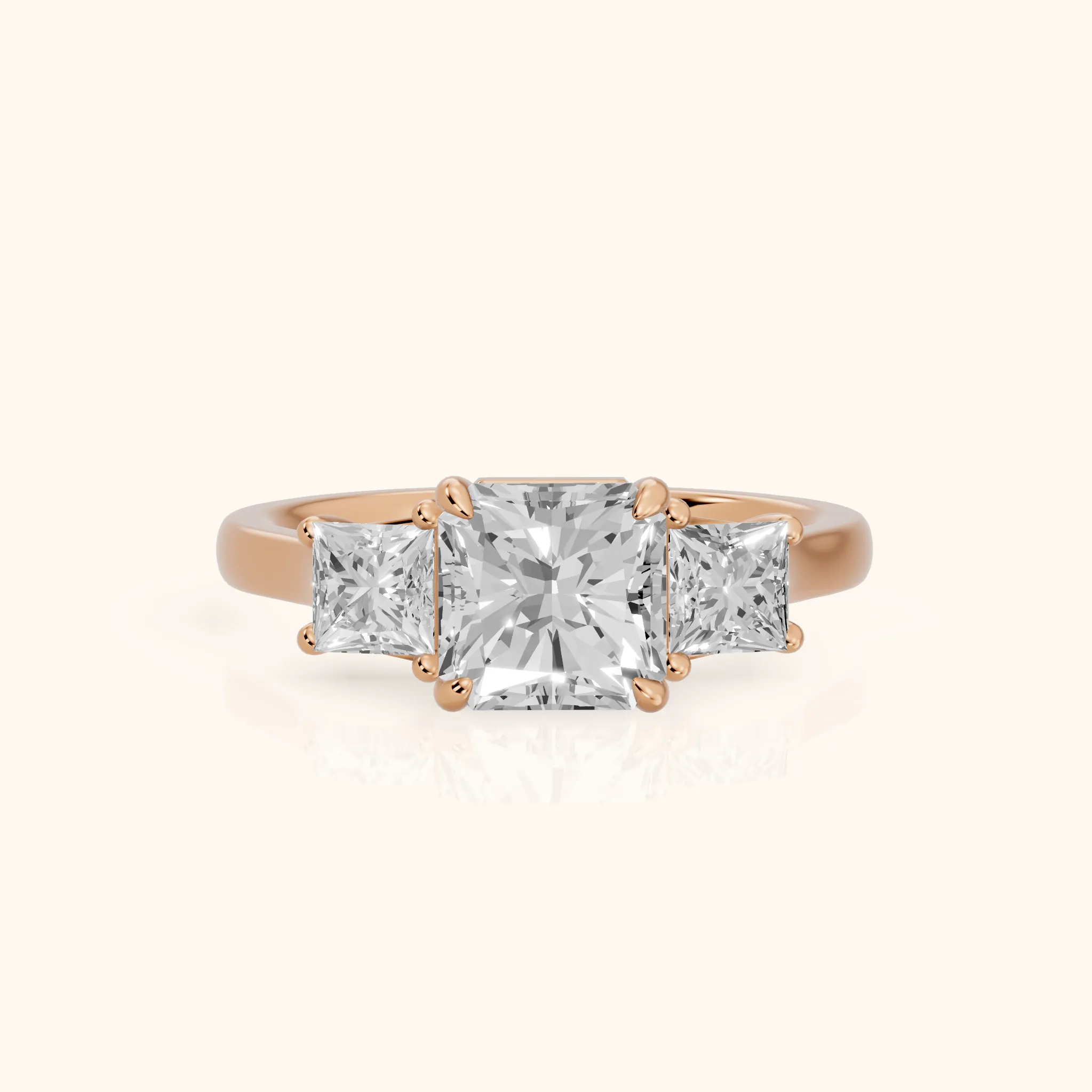 Sienna Three-Stone Radiant Diamond Ring in Rose Gold — view 1