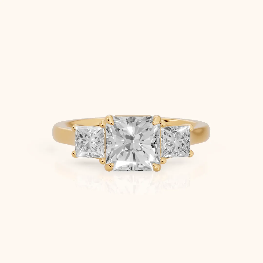 Sienna Three-Stone Radiant Diamond Ring in Yellow Gold — view 2