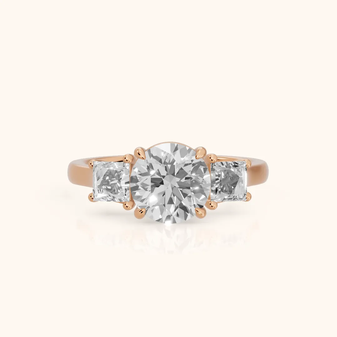 Sienna Three-Stone Round Diamond Ring in Rose Gold — view 2