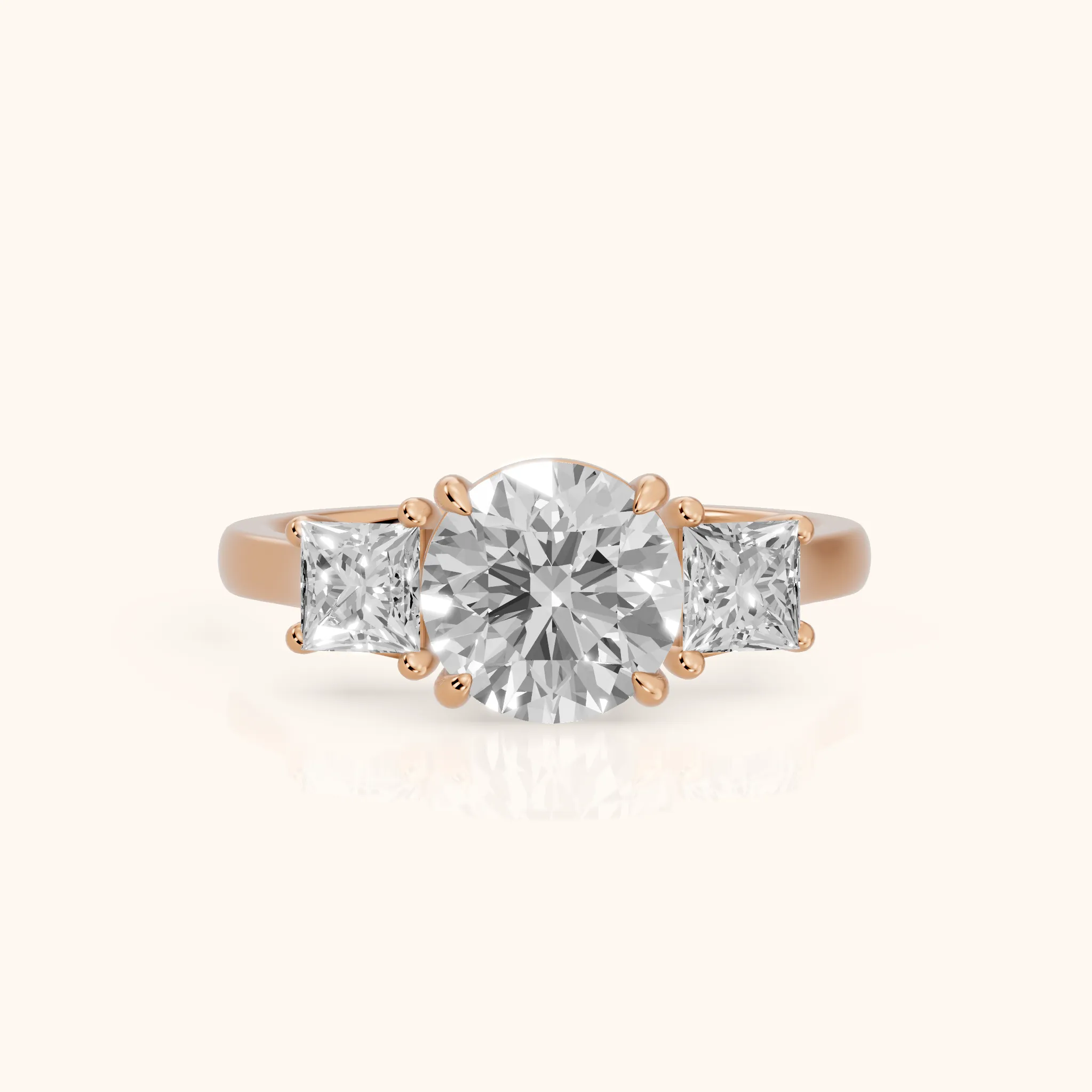 Sienna Three-Stone Round Diamond Ring in Rose Gold — view 1